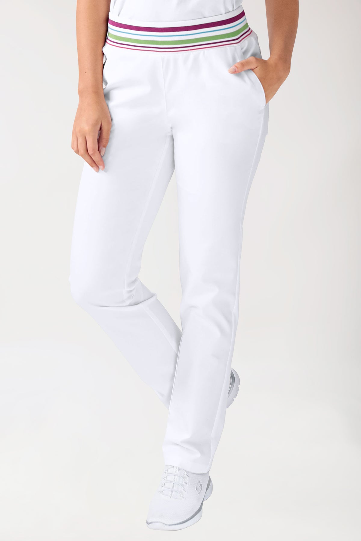 Pantalon Stretch Femme - Ceinture en maille blanc