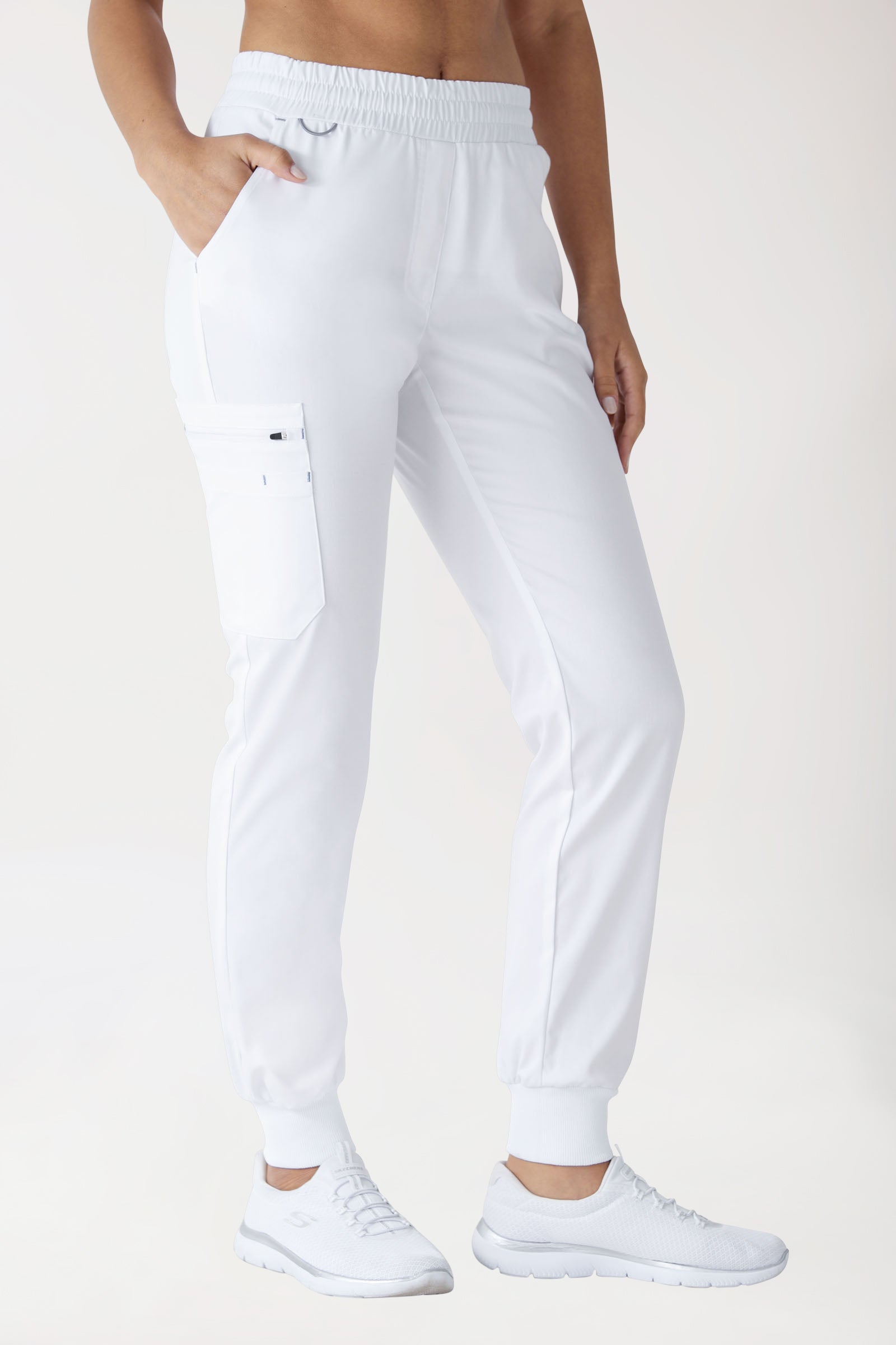 CLINIC STRETCH Pantalon Femme - Ceinture en maille blanc/gris