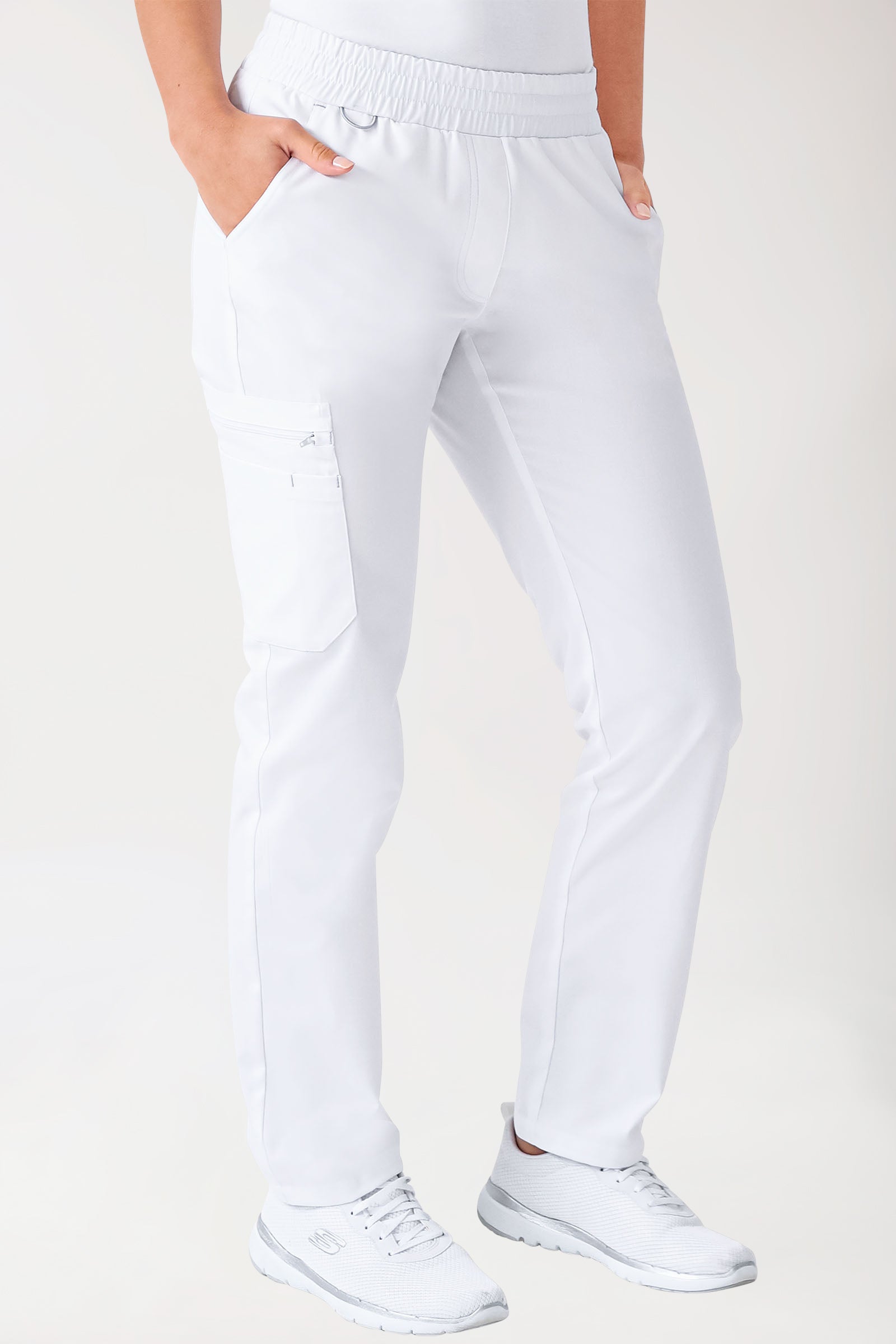 CLINIC STRETCH Pantalon Femme - Taille courte blanc/gris