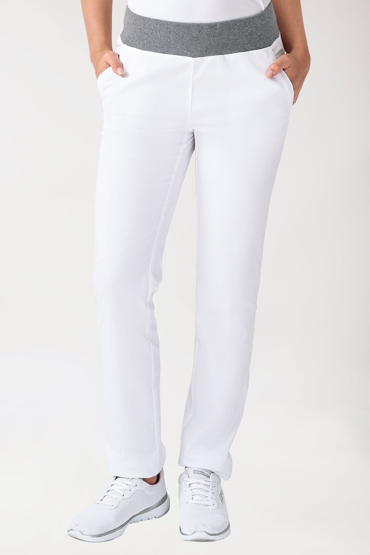 Pantalon Stretch Femme - Ceinture en maille blanc/gris chiné, Vue de face