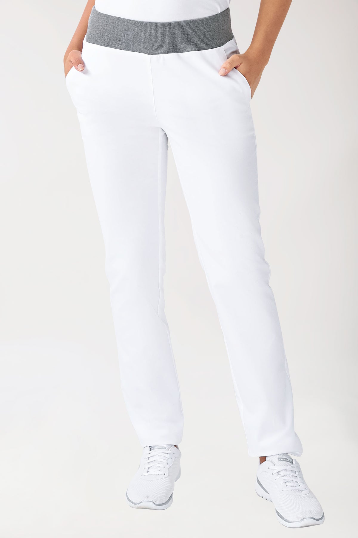 Pantalon Stretch Femme - Ceinture en maille blanc/gris chiné