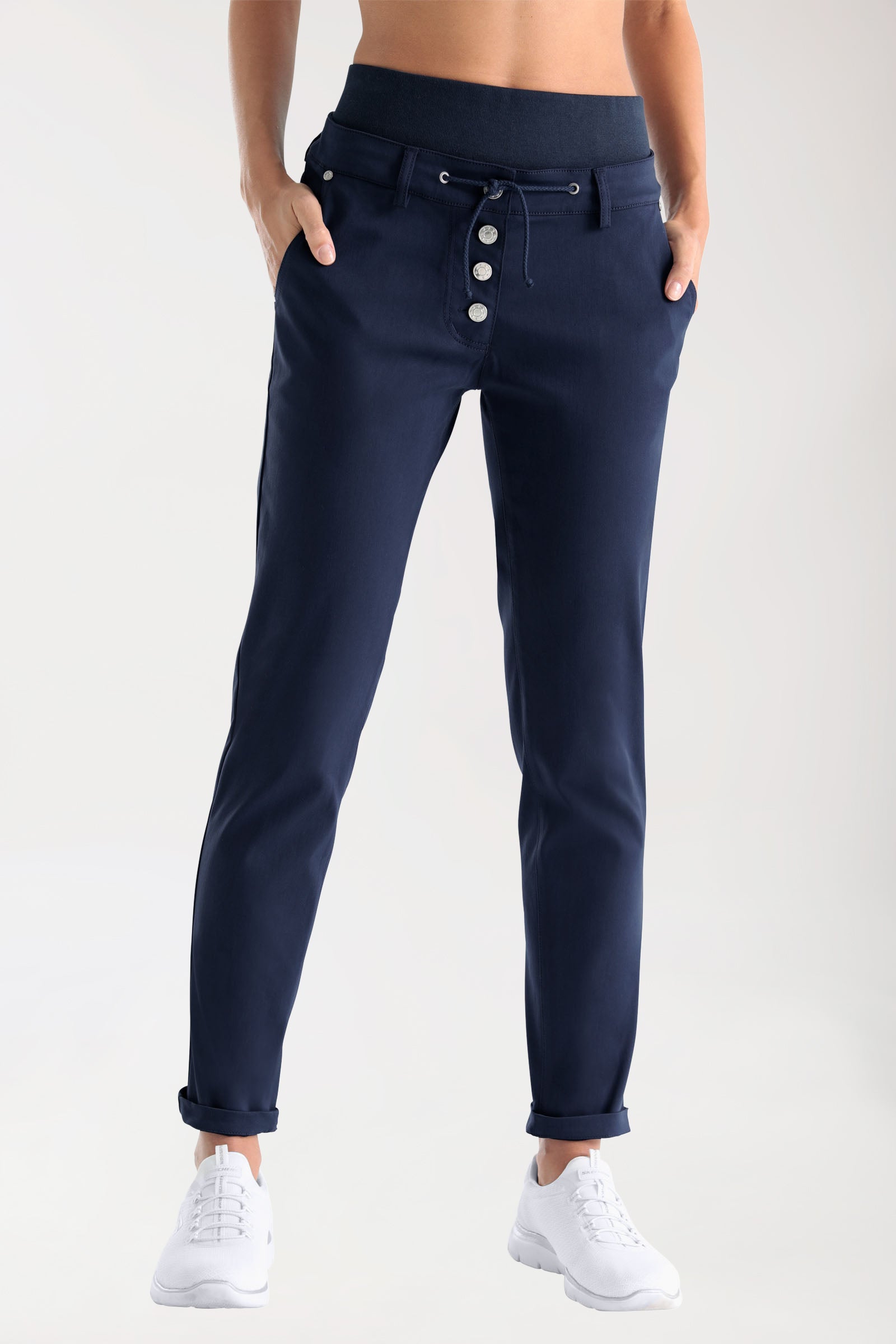 Comfort Stretch Pantalon Femme - Ceinture élastique en maille bleu navy