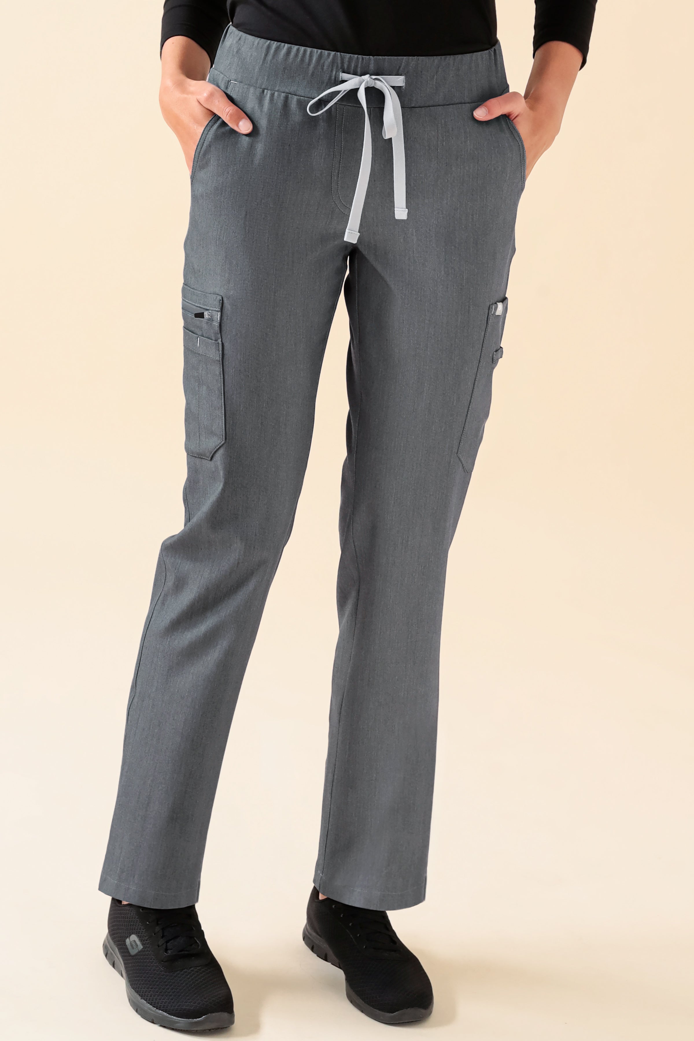 KAERE Pantalon Femme - avec poches cargo gris chiné