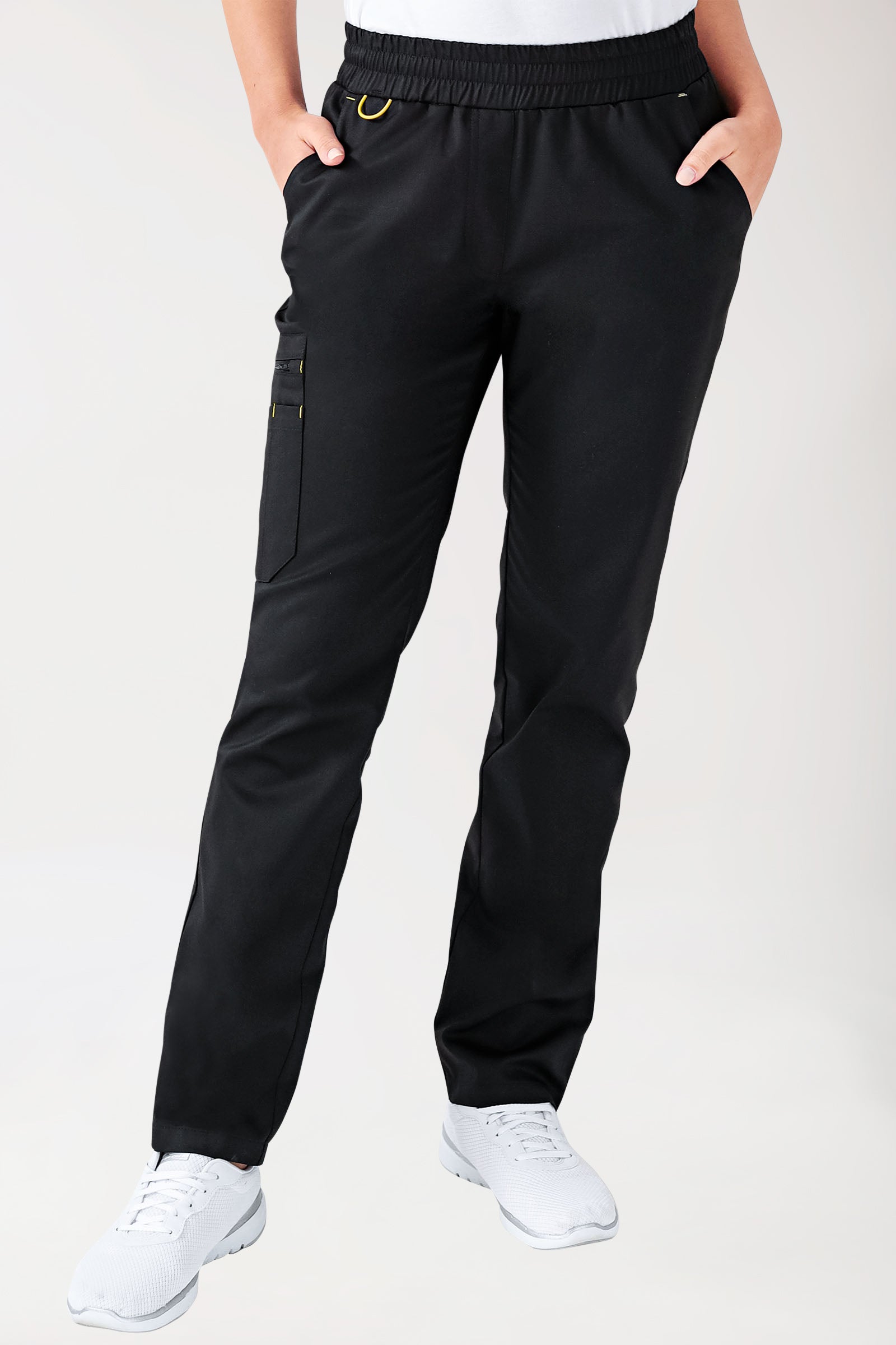 CLINIC STRETCH Pantalon Femme - Taille courte noir/jaune