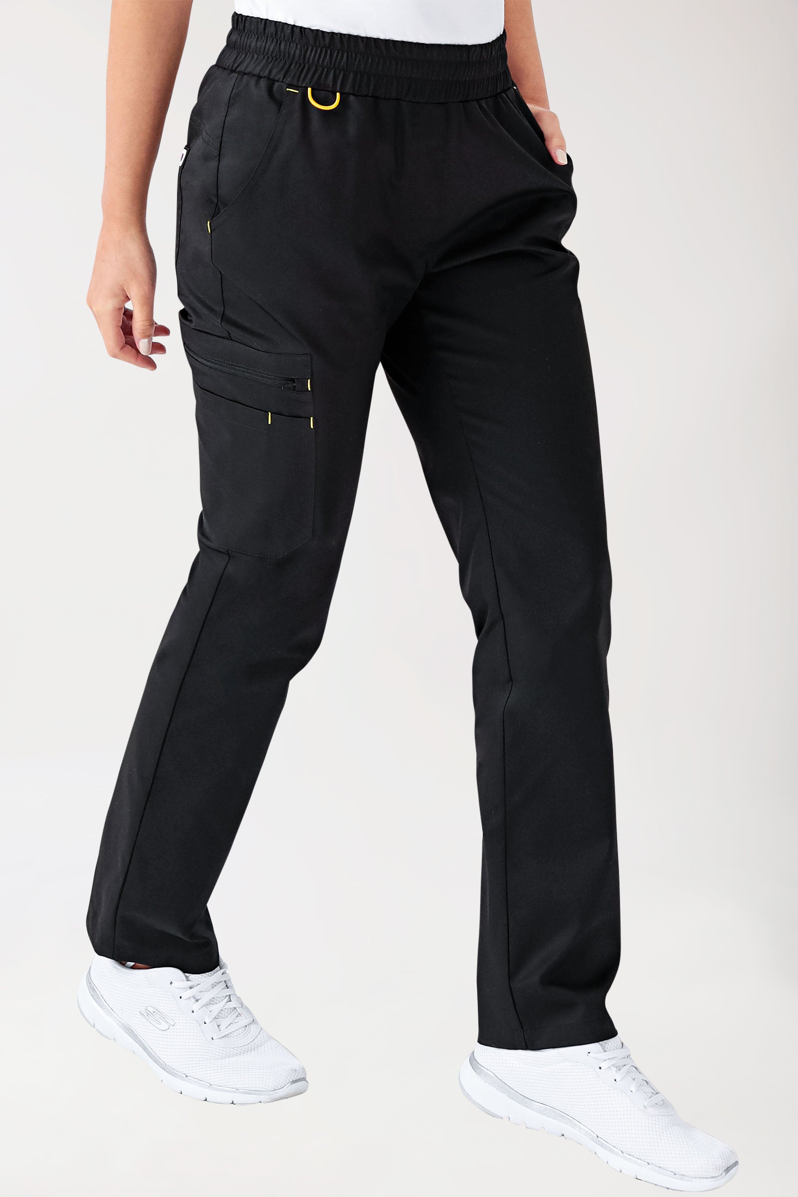 CLINIC STRETCH Pantalon Femme - Taille courte noir/jaune