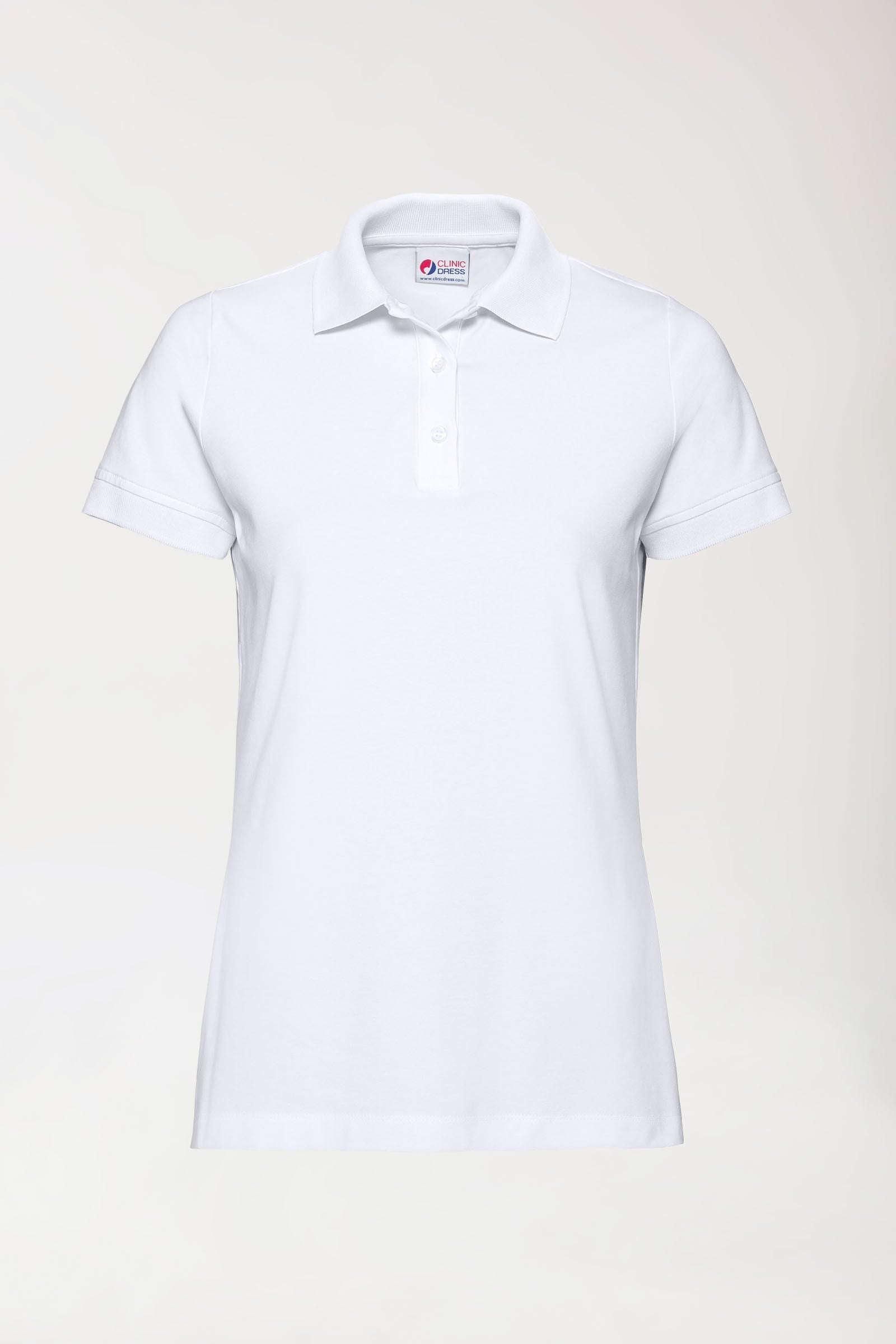 T-shirt Stretch Femme - Col polo - Boutonné blanc, Vue de face
