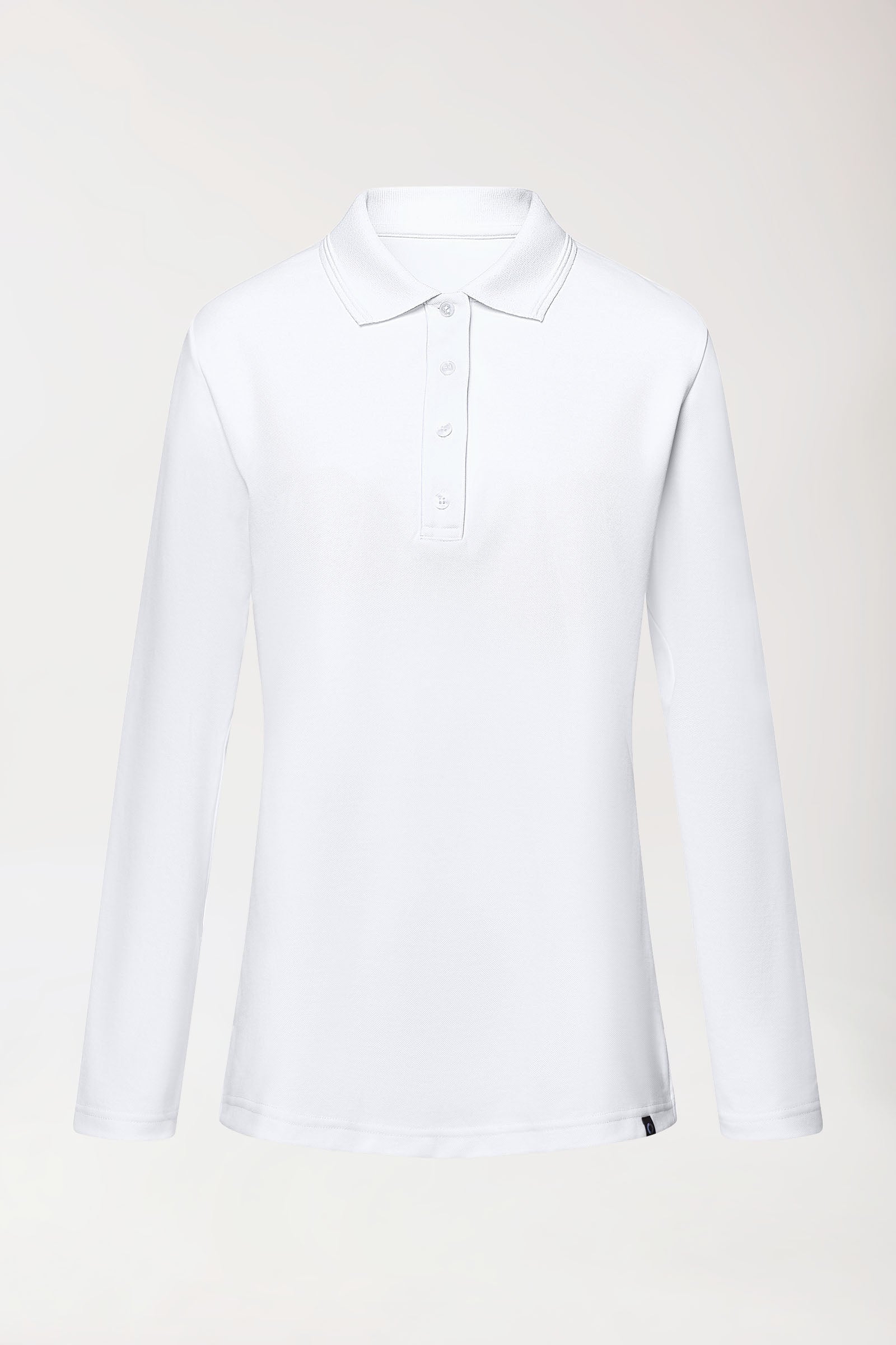 COMFY FLEX Femme, manche longue, maille piquée stretch – Col polo blanc