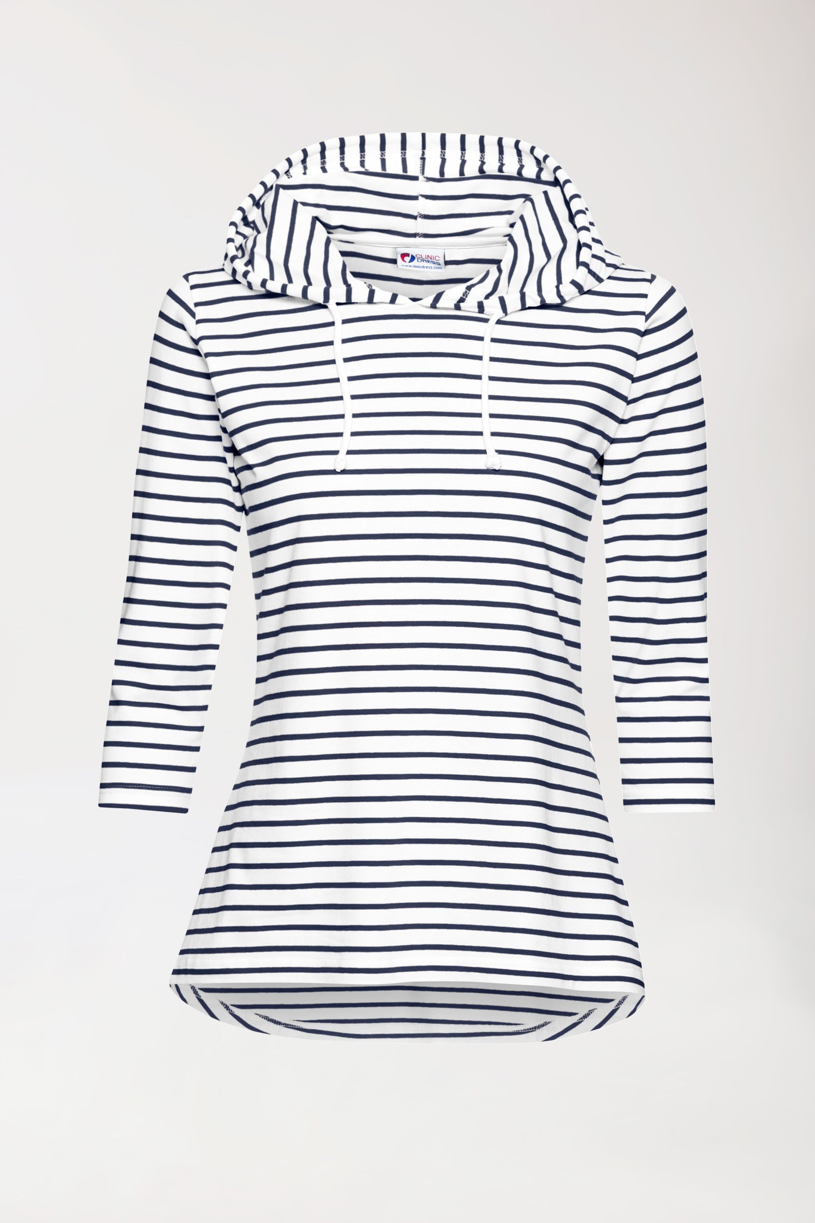 T-shirt à capuche Femme - Manche 3/4 blanc/bleu navy