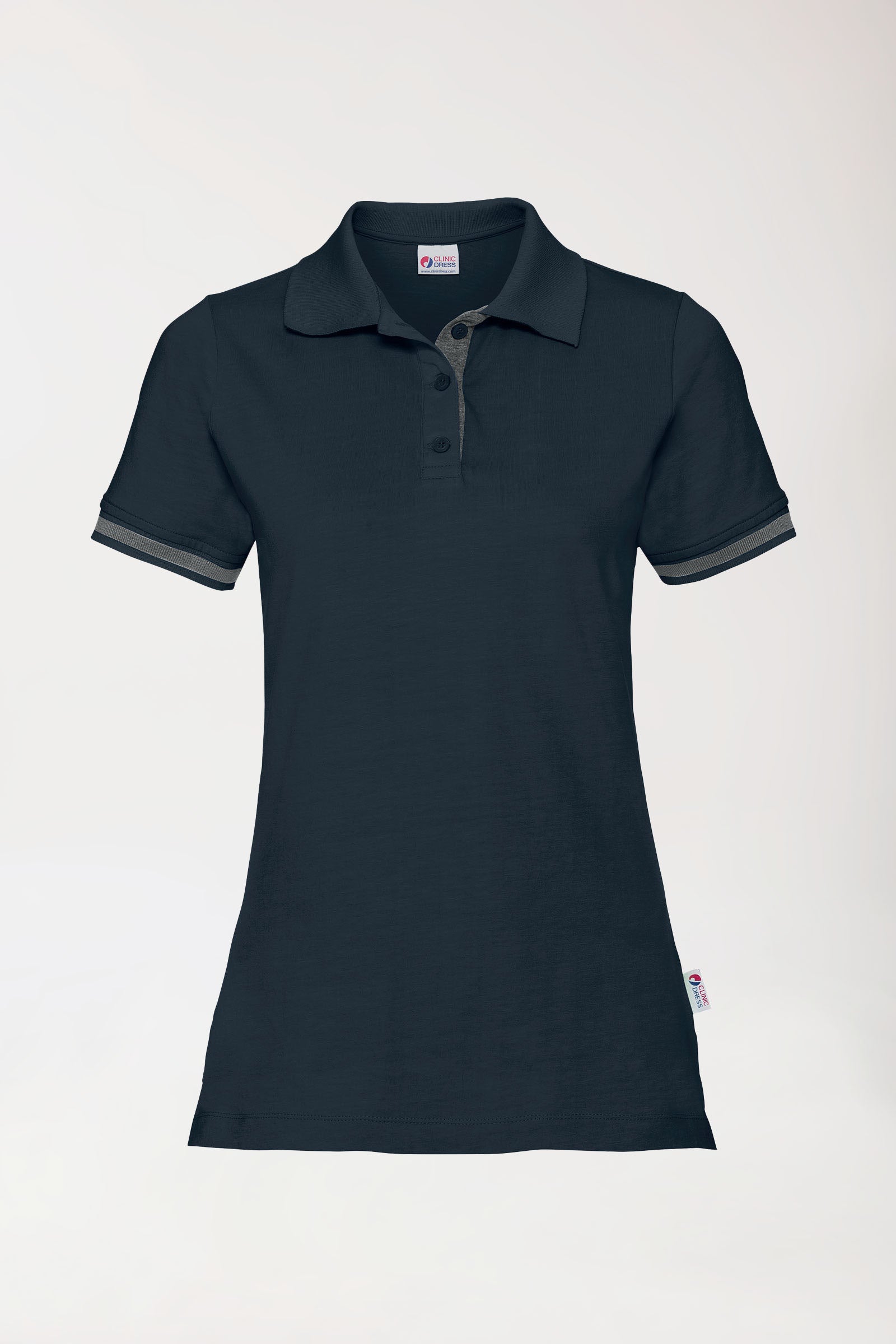 T-shirt Stretch Femme - Col polo bleu navy/gris chiné foncé