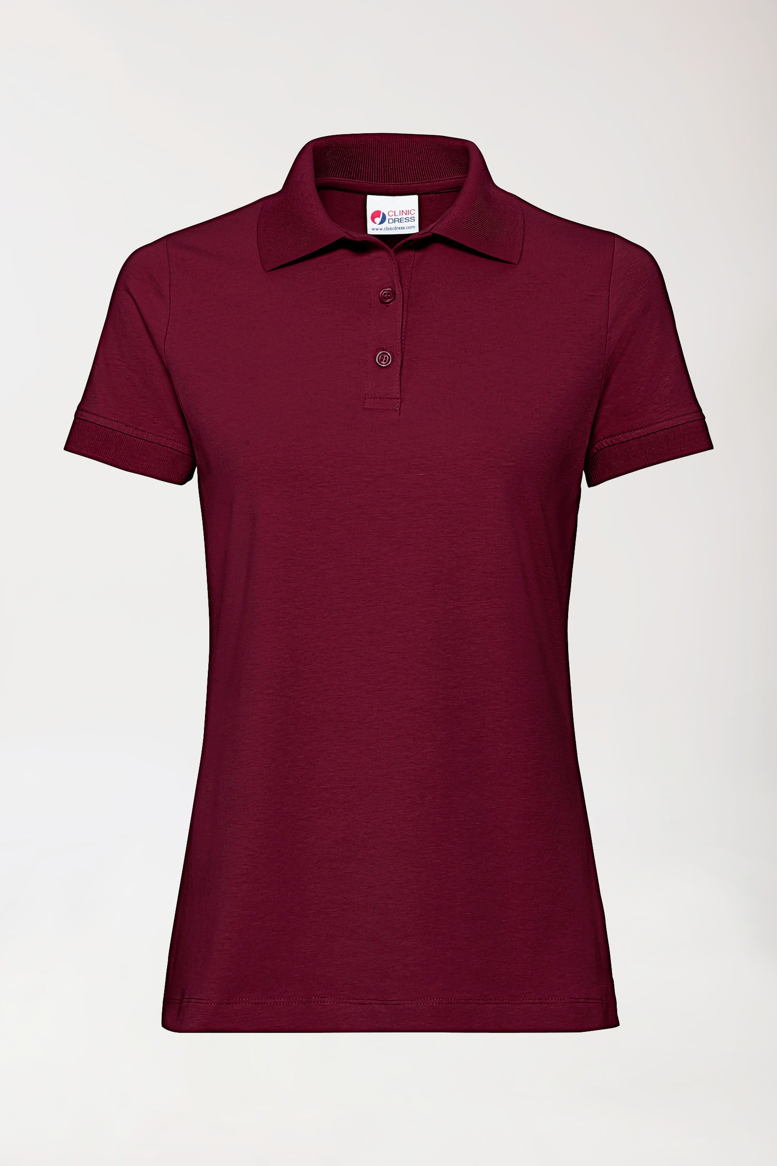 T-shirt Stretch Femme - Col polo - Boutonné bordeaux