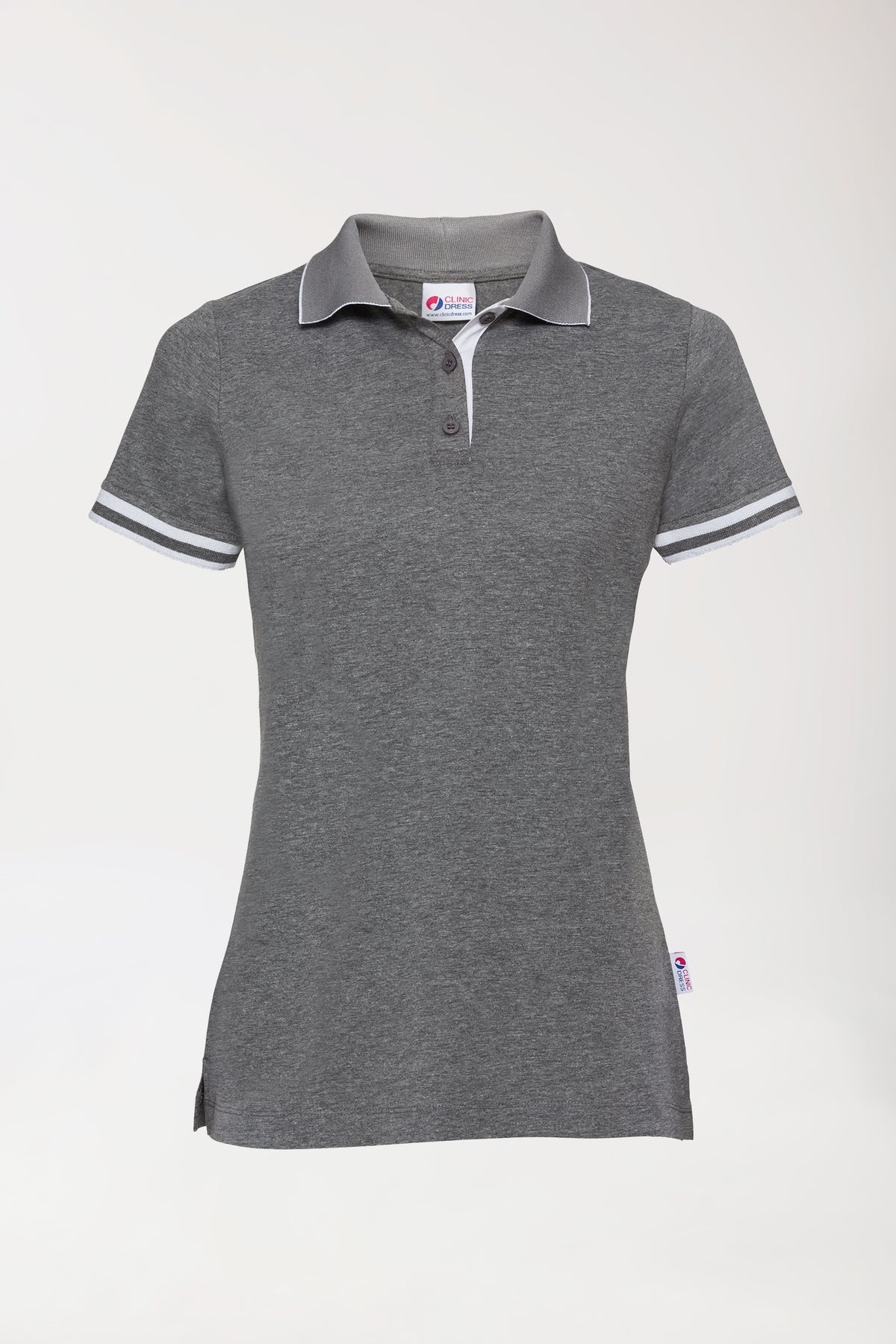 T-shirt Stretch Femme - Col polo gris chiné foncé/blanc