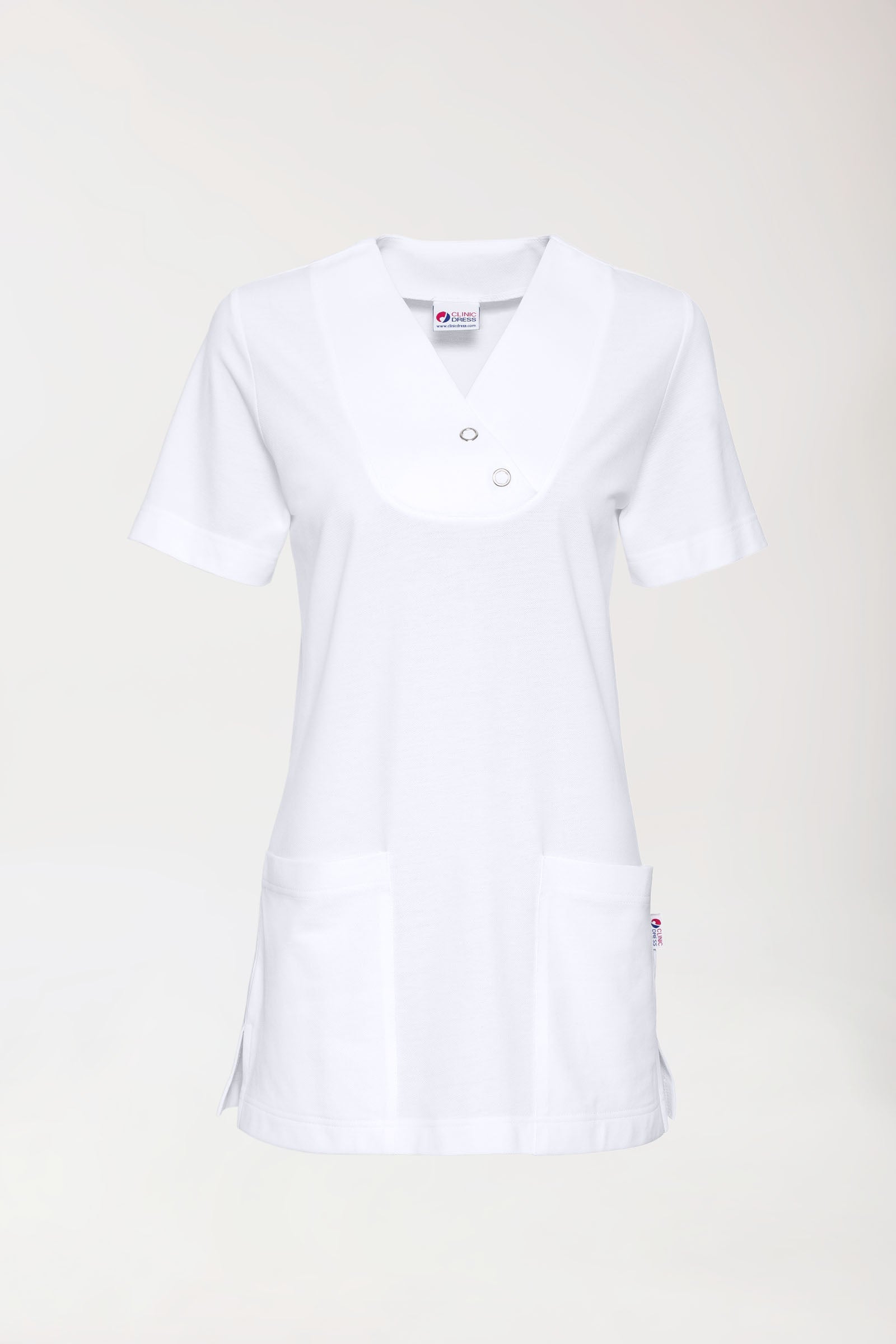 T-shirt long Femme en Piqué - Col V blanc