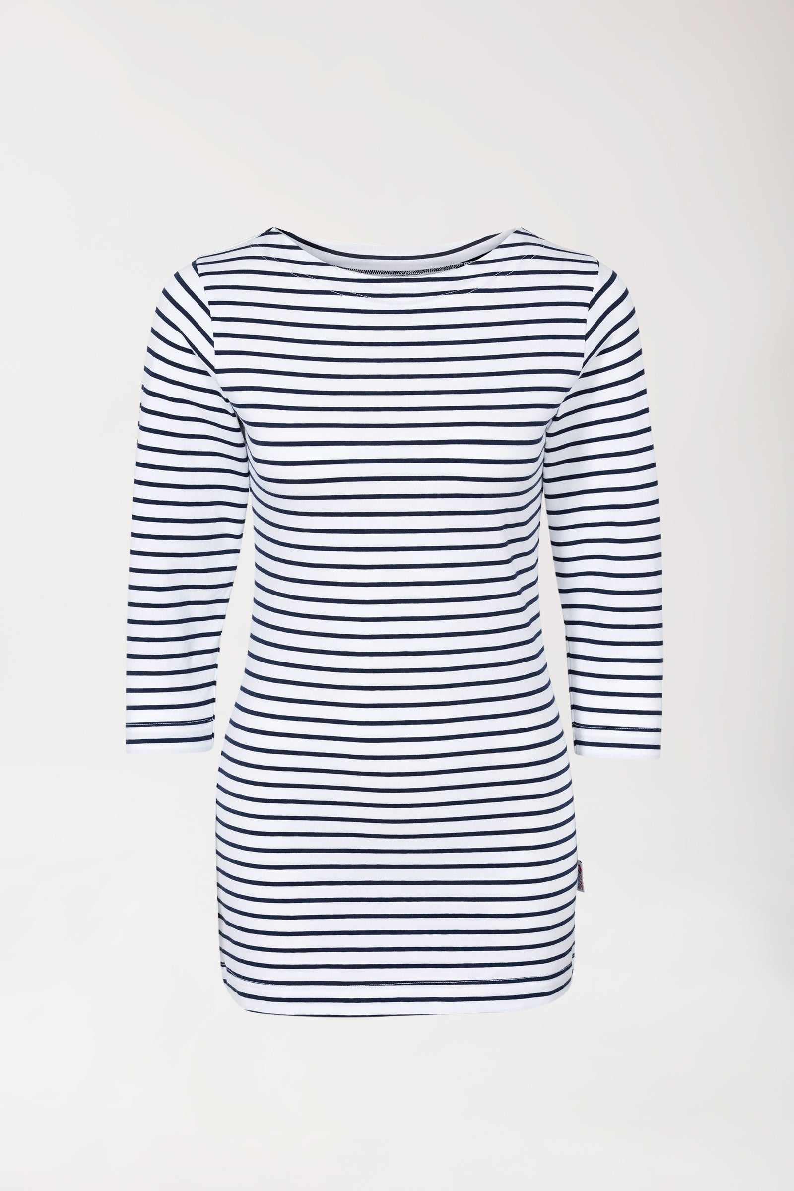 T-shirt long Femme - Manche 3/4 blanc/bleu navy, Vue de face