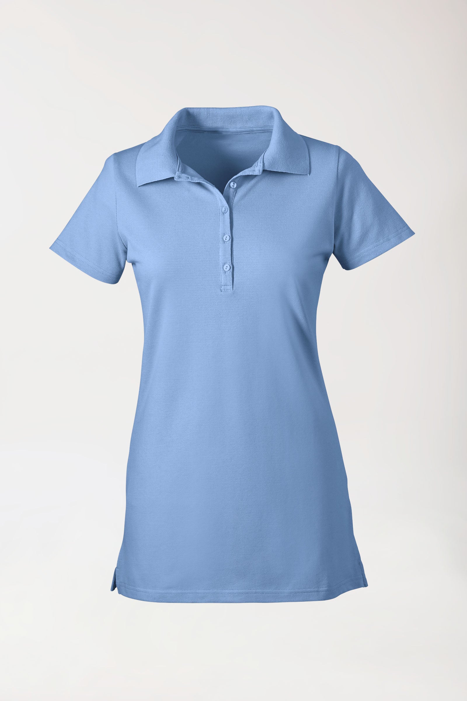 T-shirt long Stretch Femme - Col polo bleu ciel, Vue de face