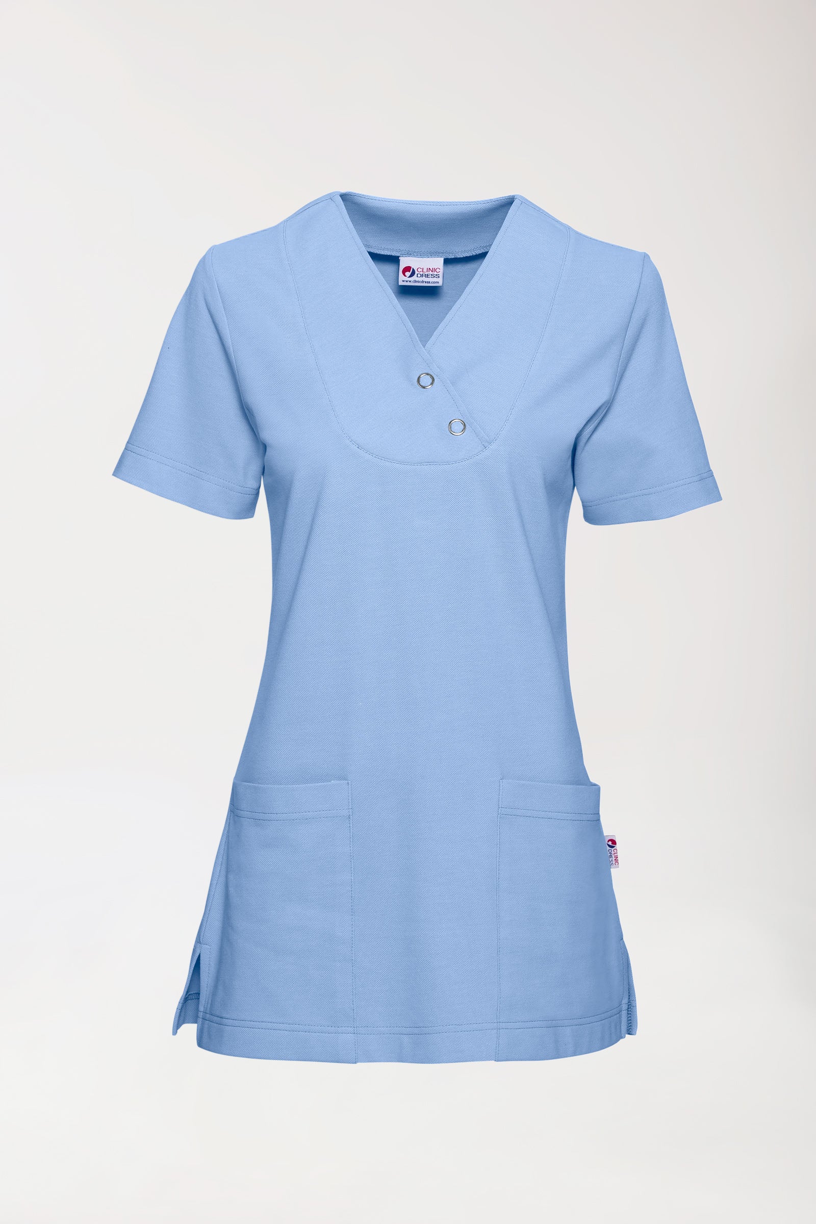 T-shirt long Femme en Piqué - Col V bleu ciel