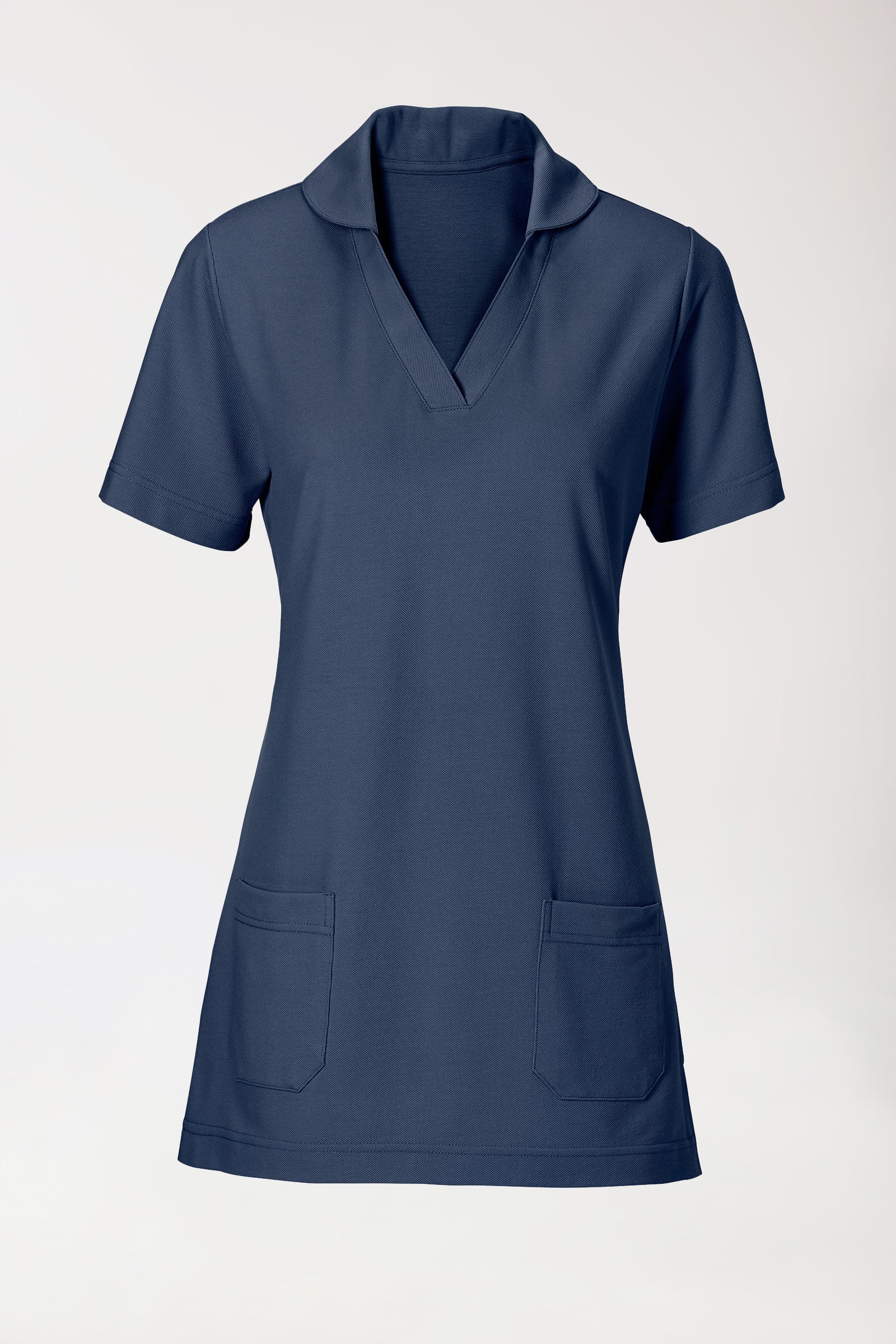 T-shirt long Femme en Piqué - Avec col bleu navy, Vue de face