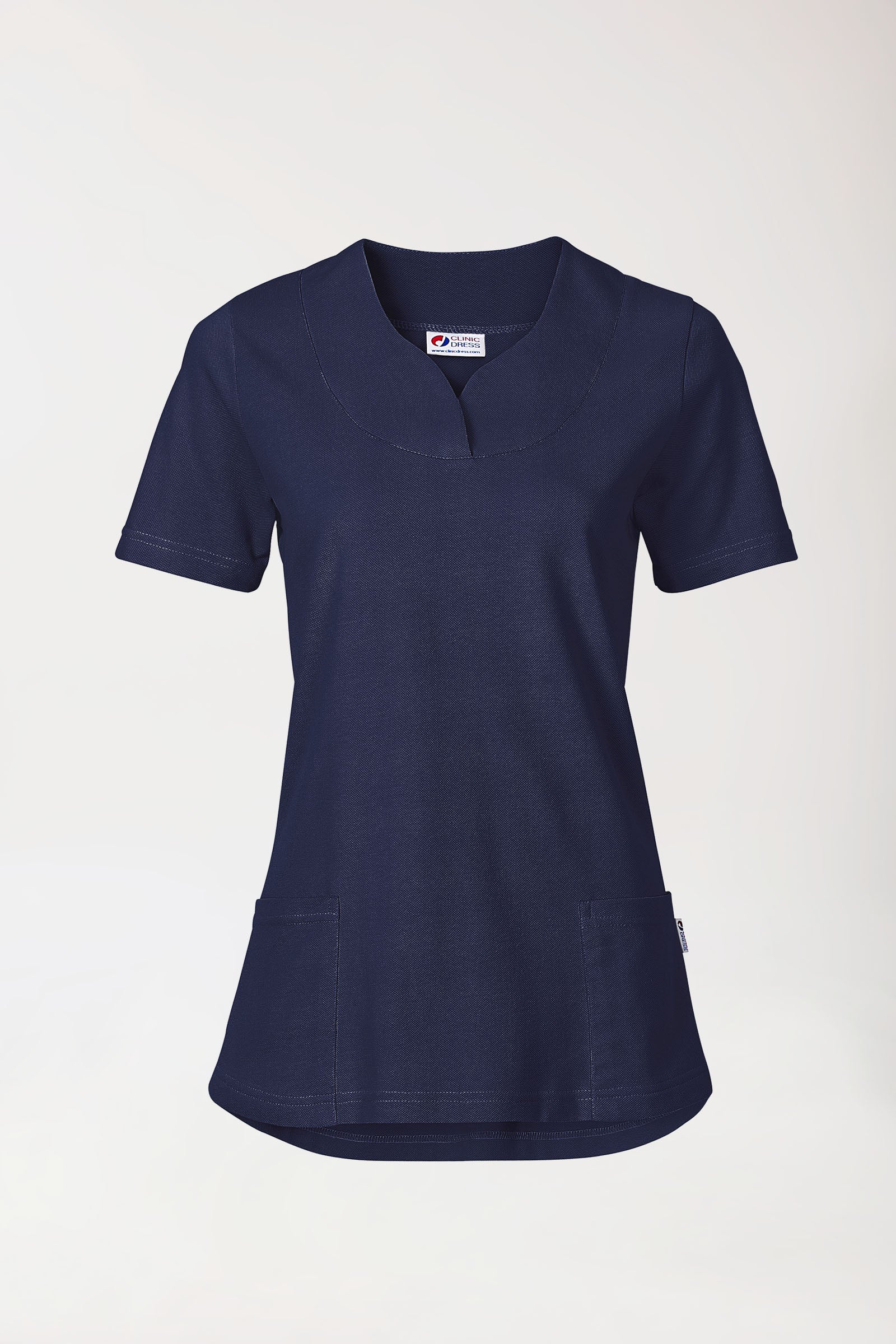 T-shirt long Femme en Piqué - Encolure diagonale bleu navy