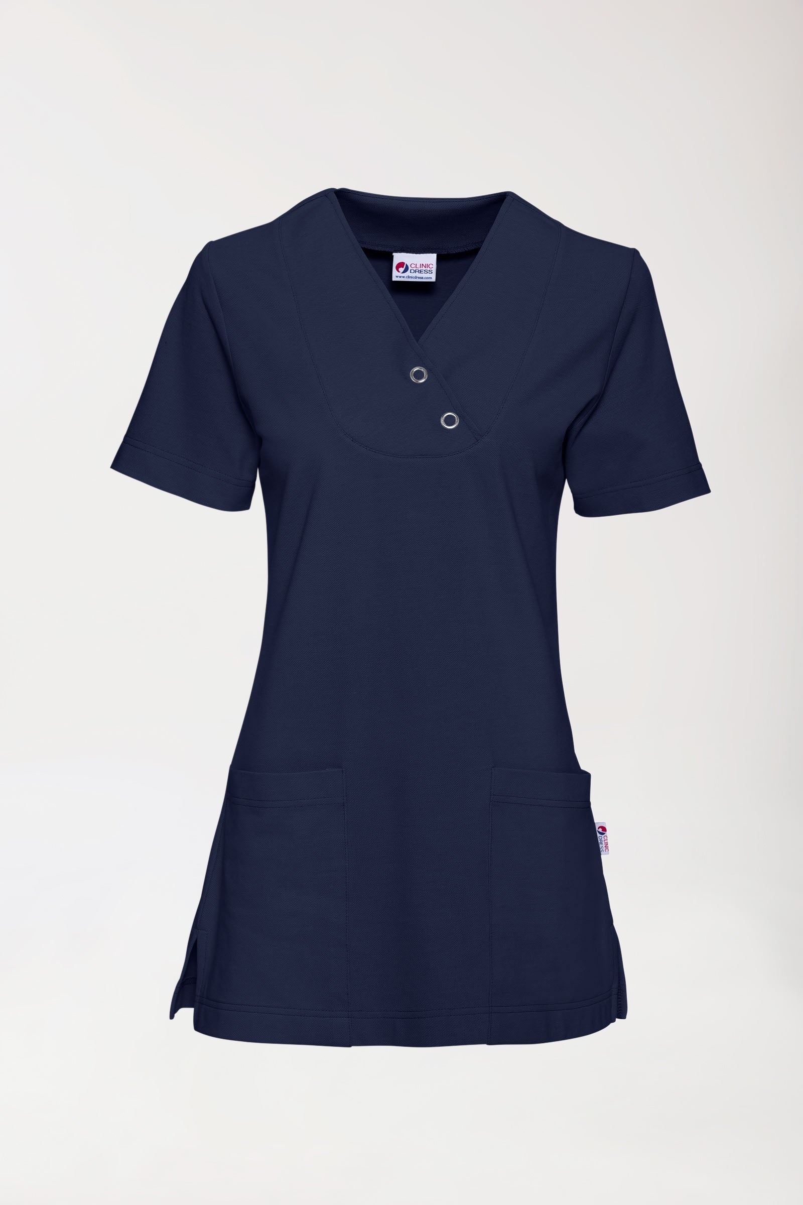 T-shirt long Femme en Piqué - Col V bleu navy