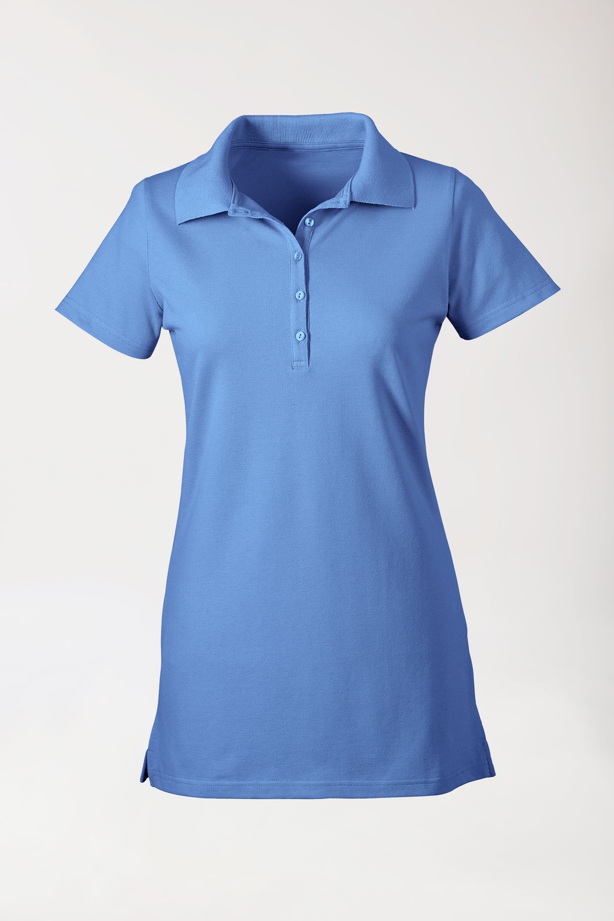 T-shirt long Stretch Femme - Col polo bleu pétrole, Vue de face