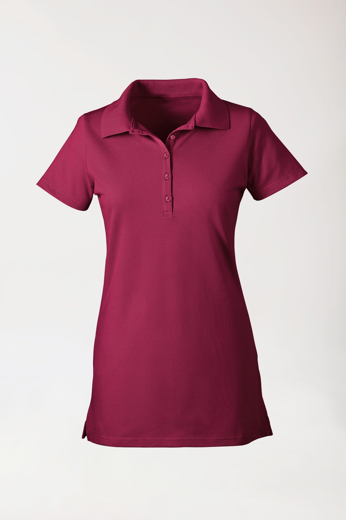 T-shirt long Stretch Femme - Col polo bordeaux, Vue de face