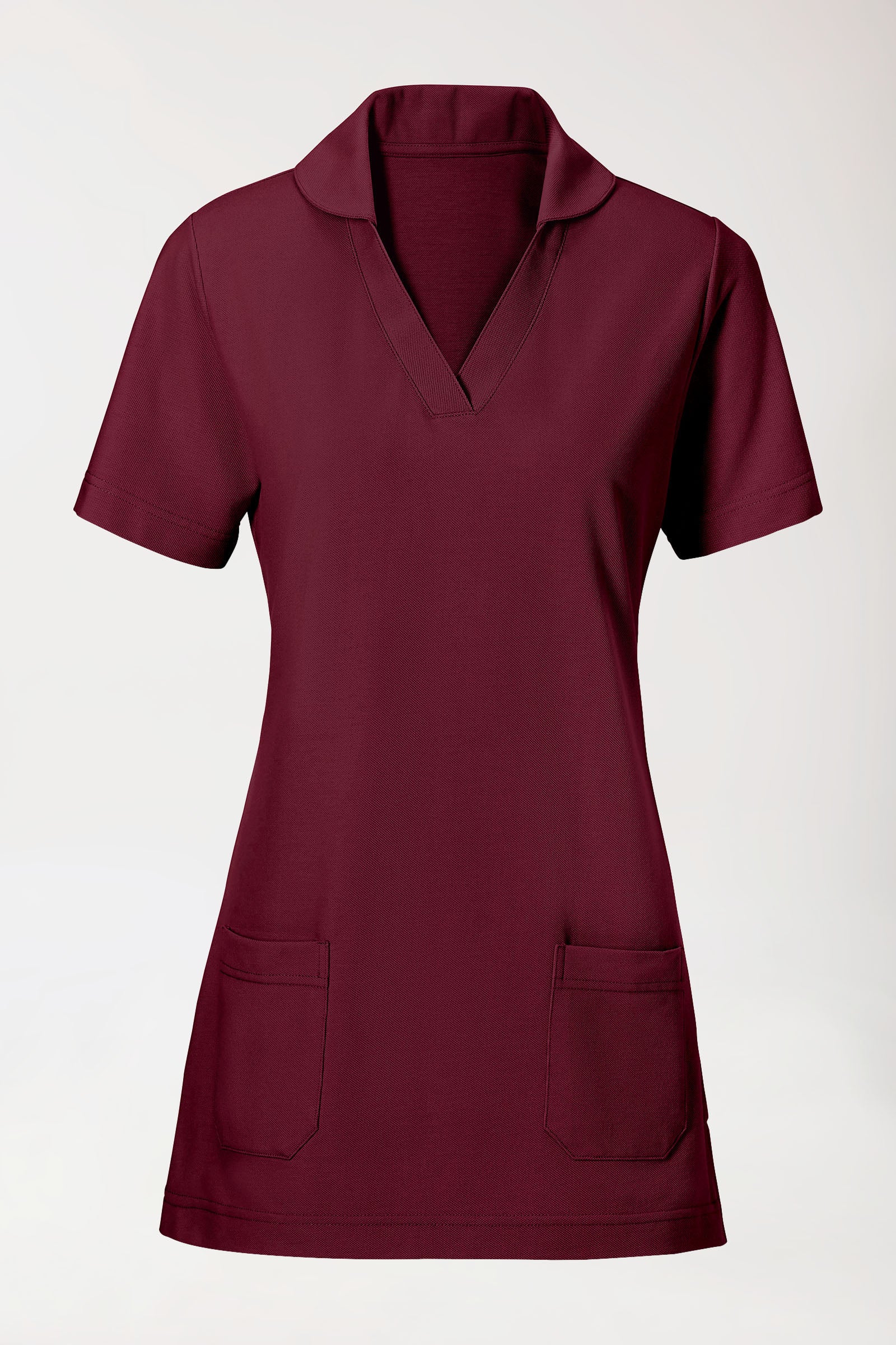 T-shirt long Femme en Piqué - Avec col bordeaux