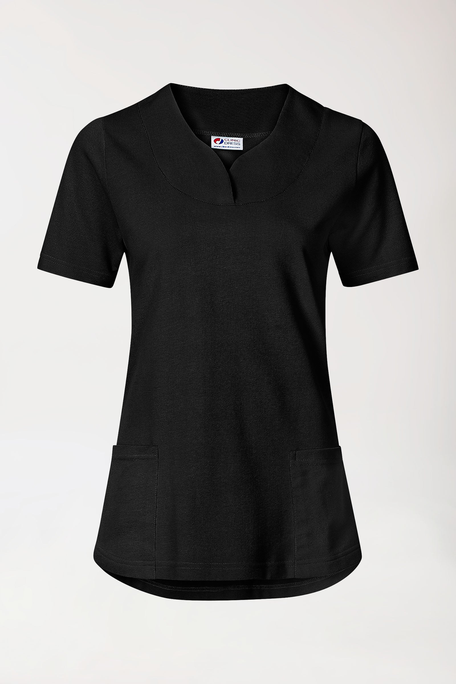 T-shirt long Femme en Piqué - Encolure diagonale noir
