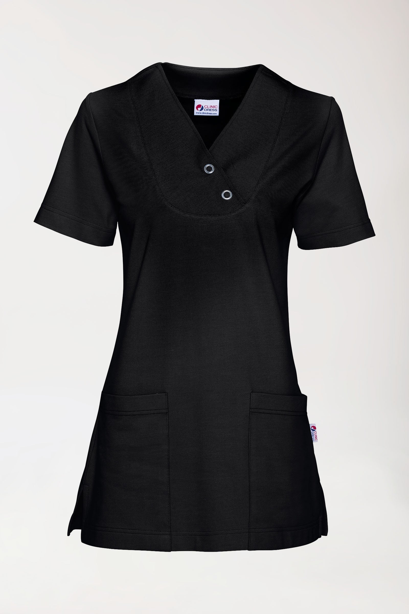 T-shirt long Femme en Piqué - Col V noir