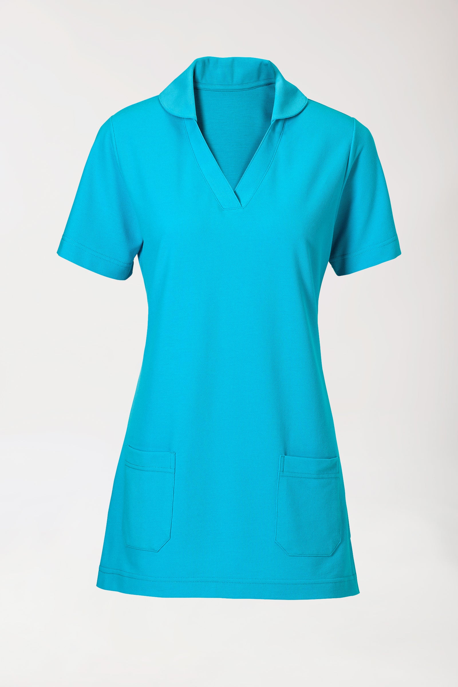 T-shirt long Femme en Piqué - Avec col turquoise