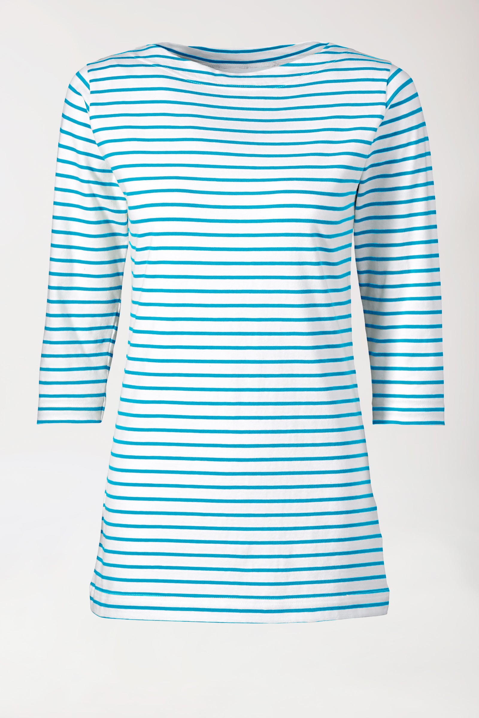 T-shirt long Femme - Manche 3/4 turquoise/blanc, Vue de face