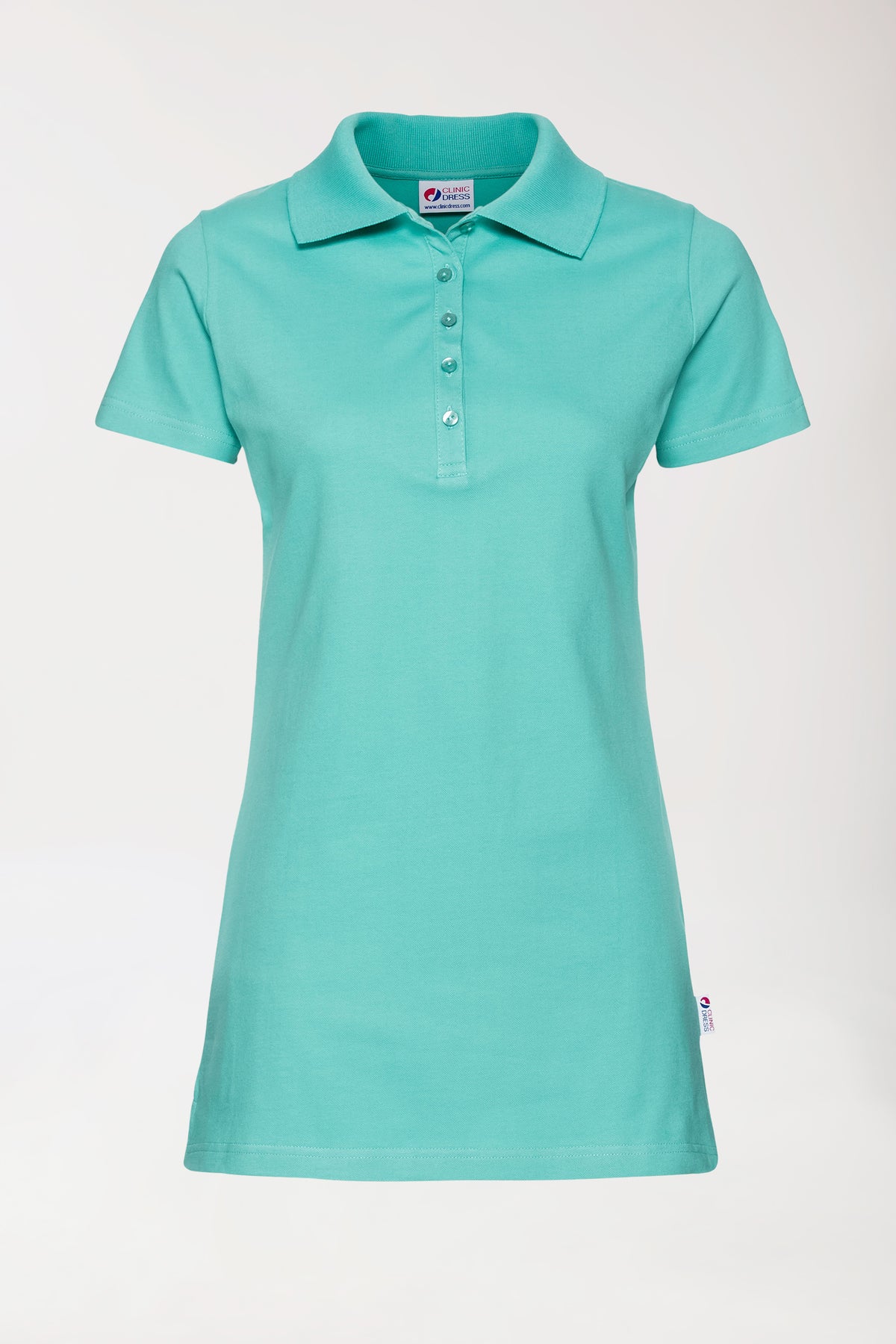 T-shirt long Stretch Femme - Col polo vert d'eau, Vue de face