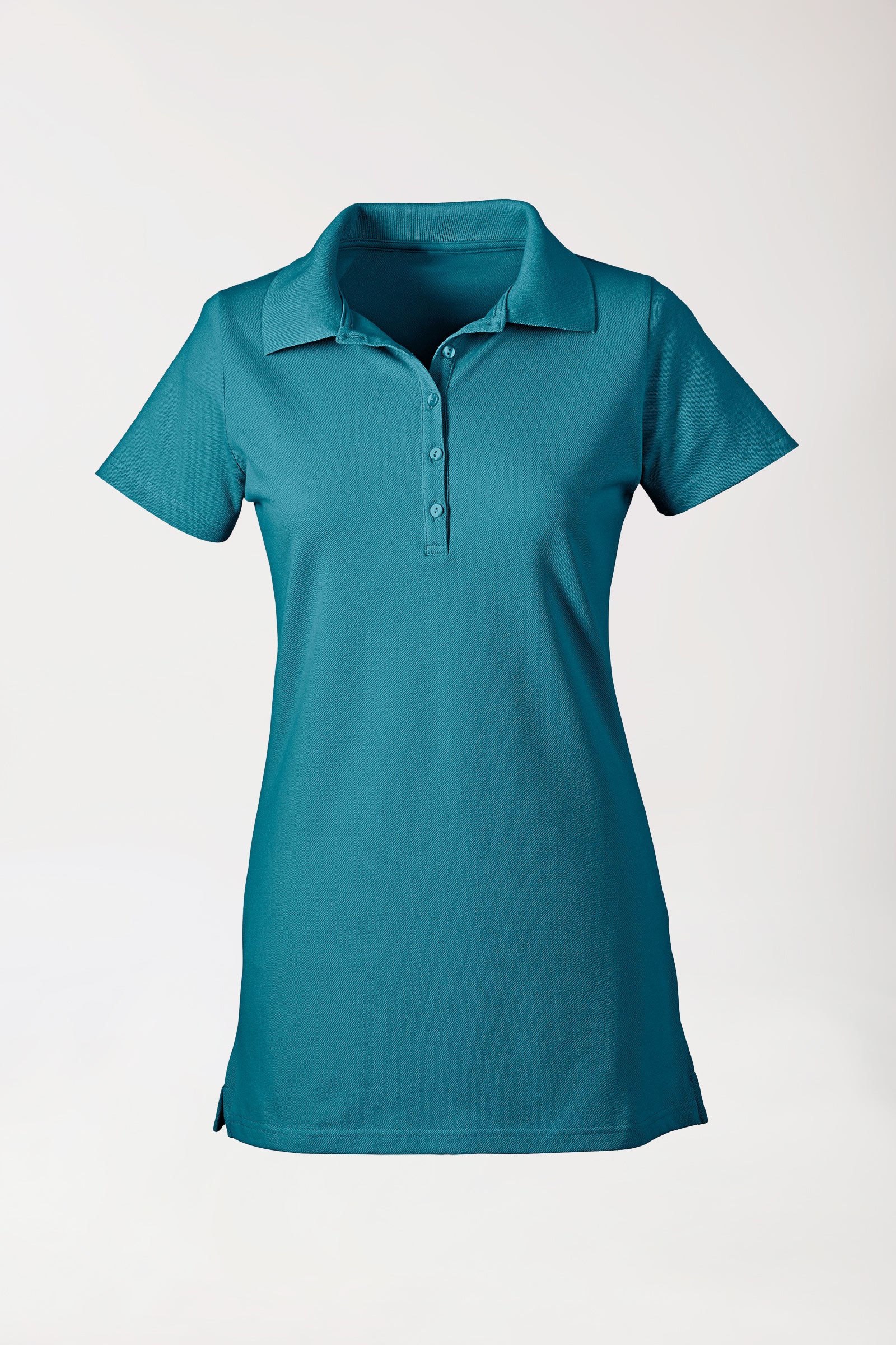 T-shirt long Stretch Femme - Col polo vert pétrole