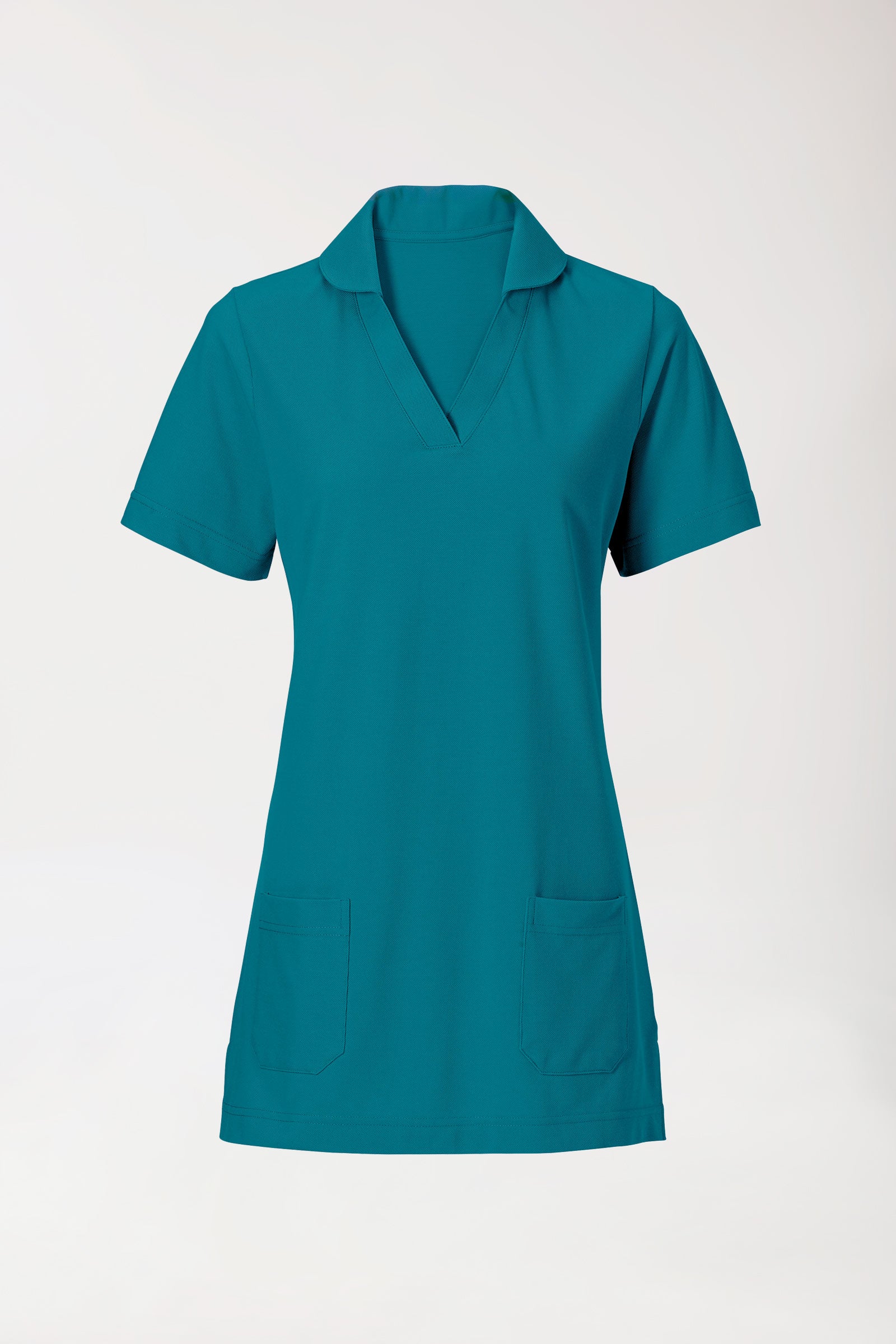 T-shirt long Femme en Piqué - Avec col vert pétrole