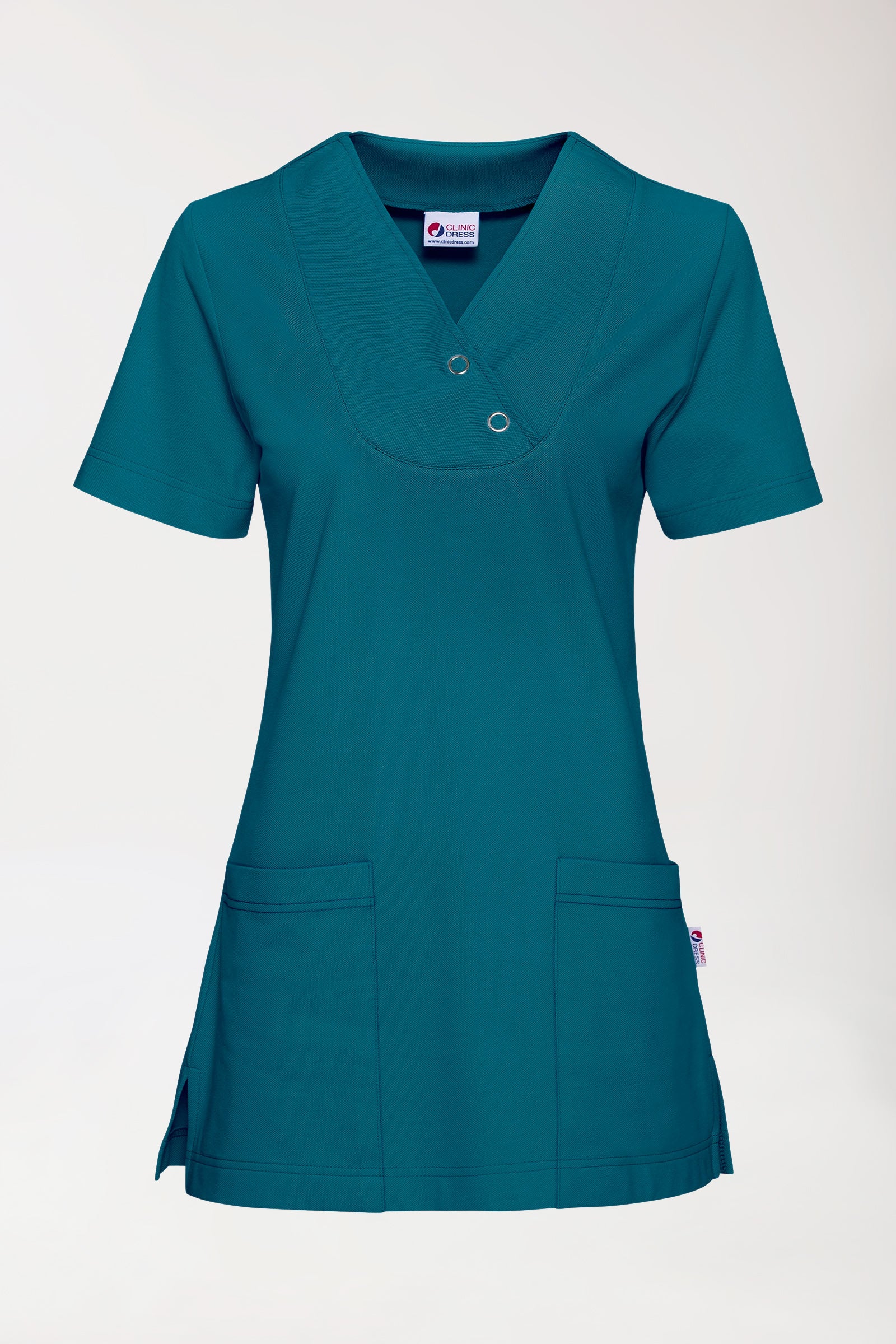 T-shirt long Femme en Piqué - Col V vert pétrole