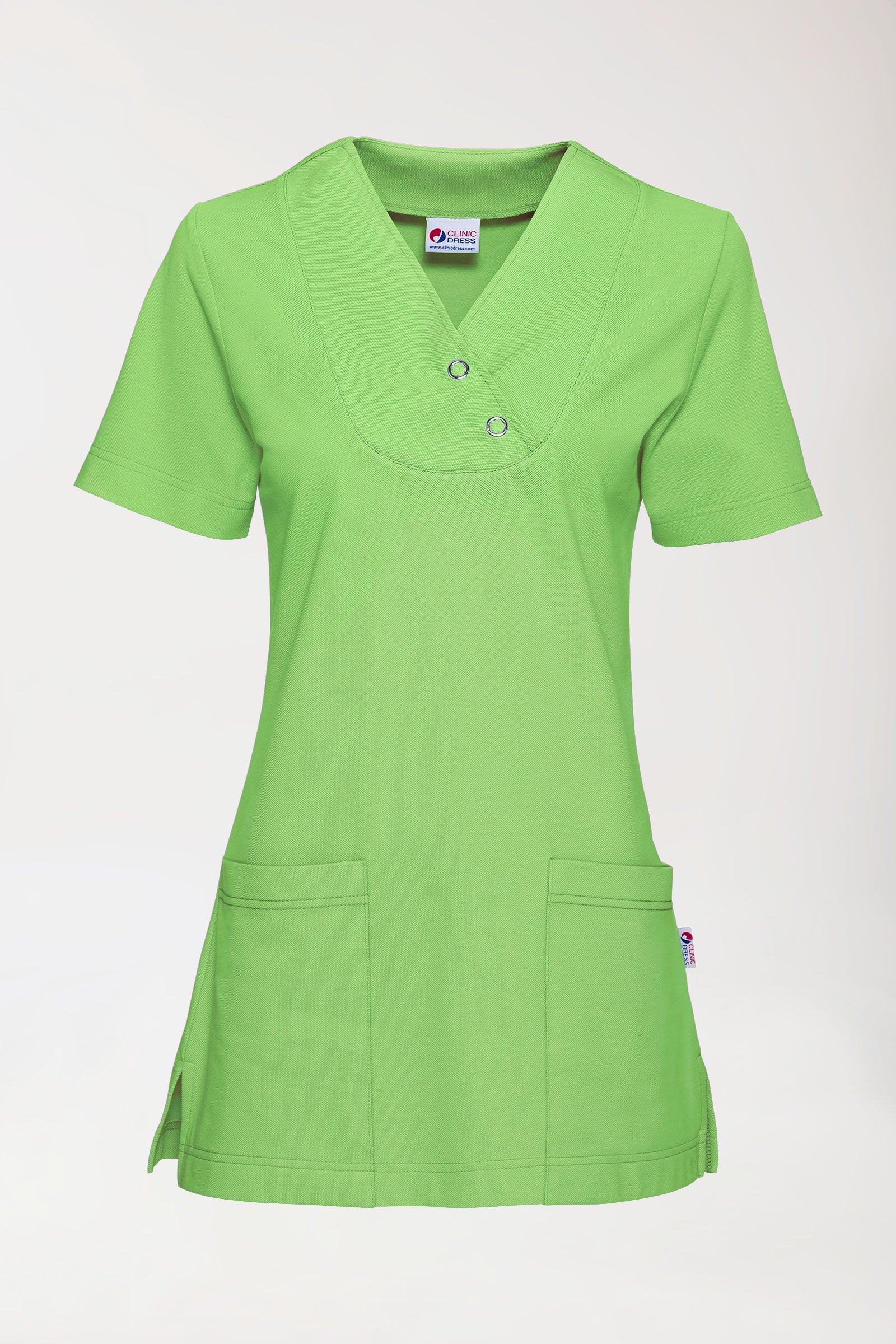 T-shirt long Femme en Piqué - Col V vert pomme, Vue de face