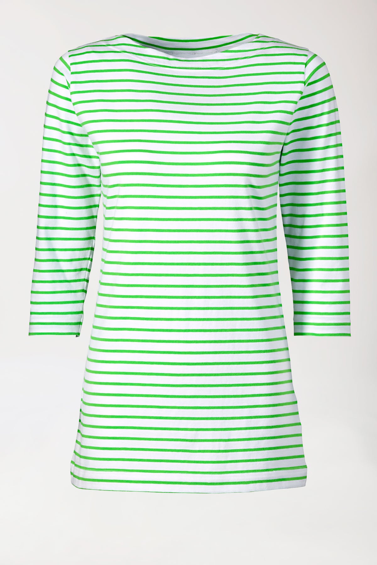 T-shirt long Femme - Manche 3/4 vert pomme/blanc