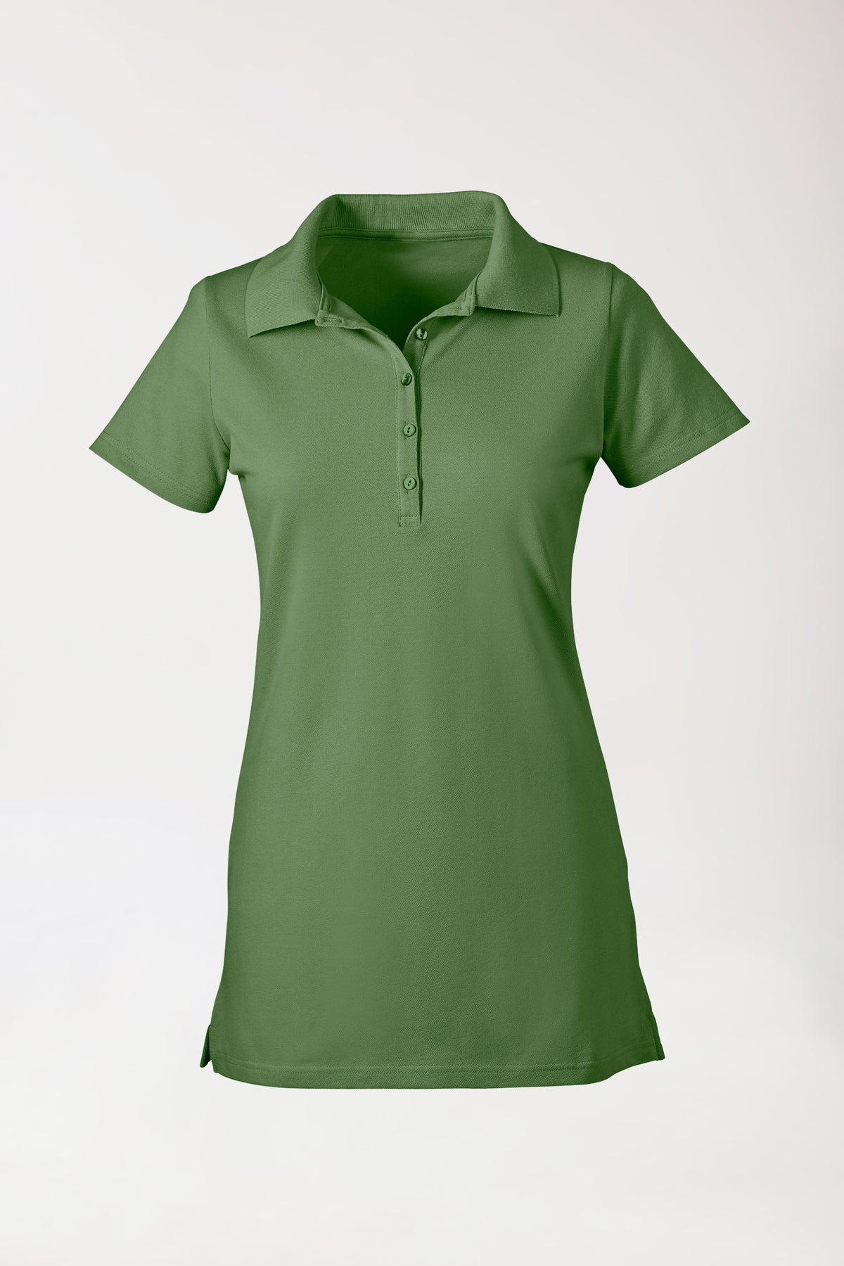 T-shirt long Stretch Femme - Col polo vert prairie, Vue de face