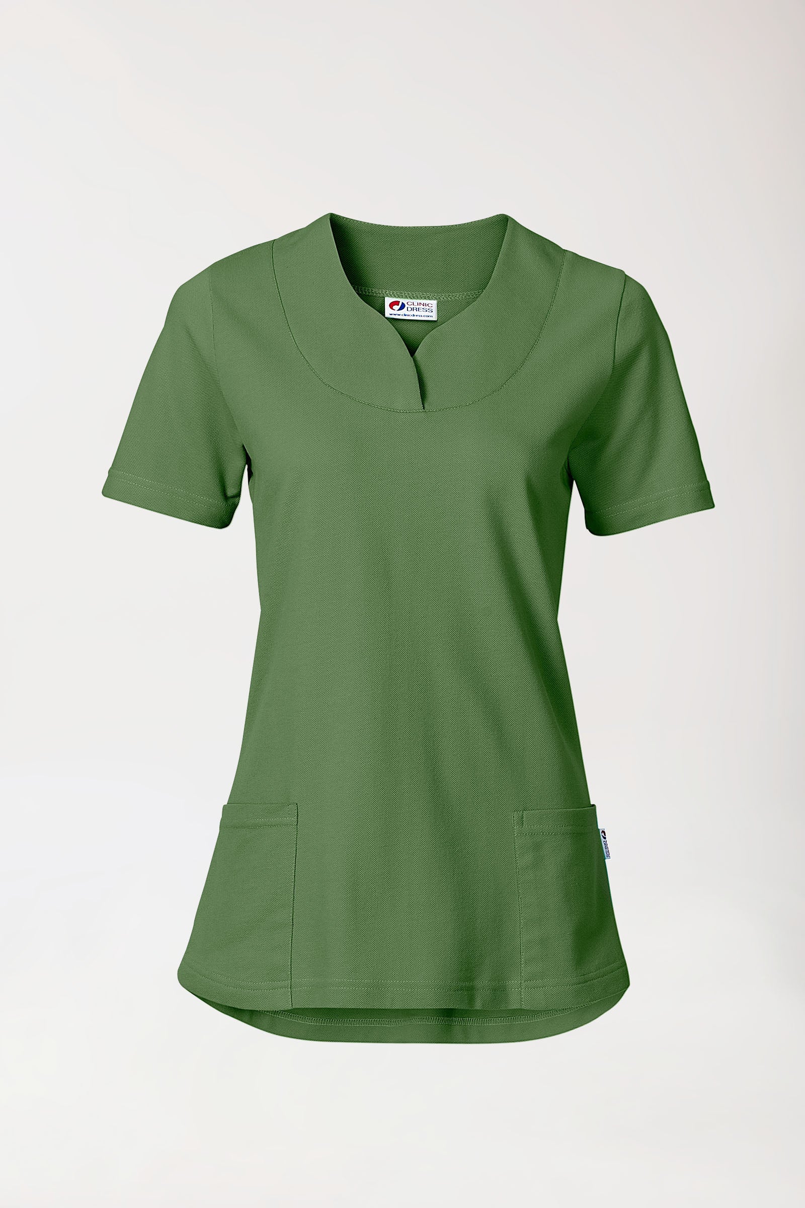 T-shirt long Femme en Piqué - Encolure diagonale vert prairie
