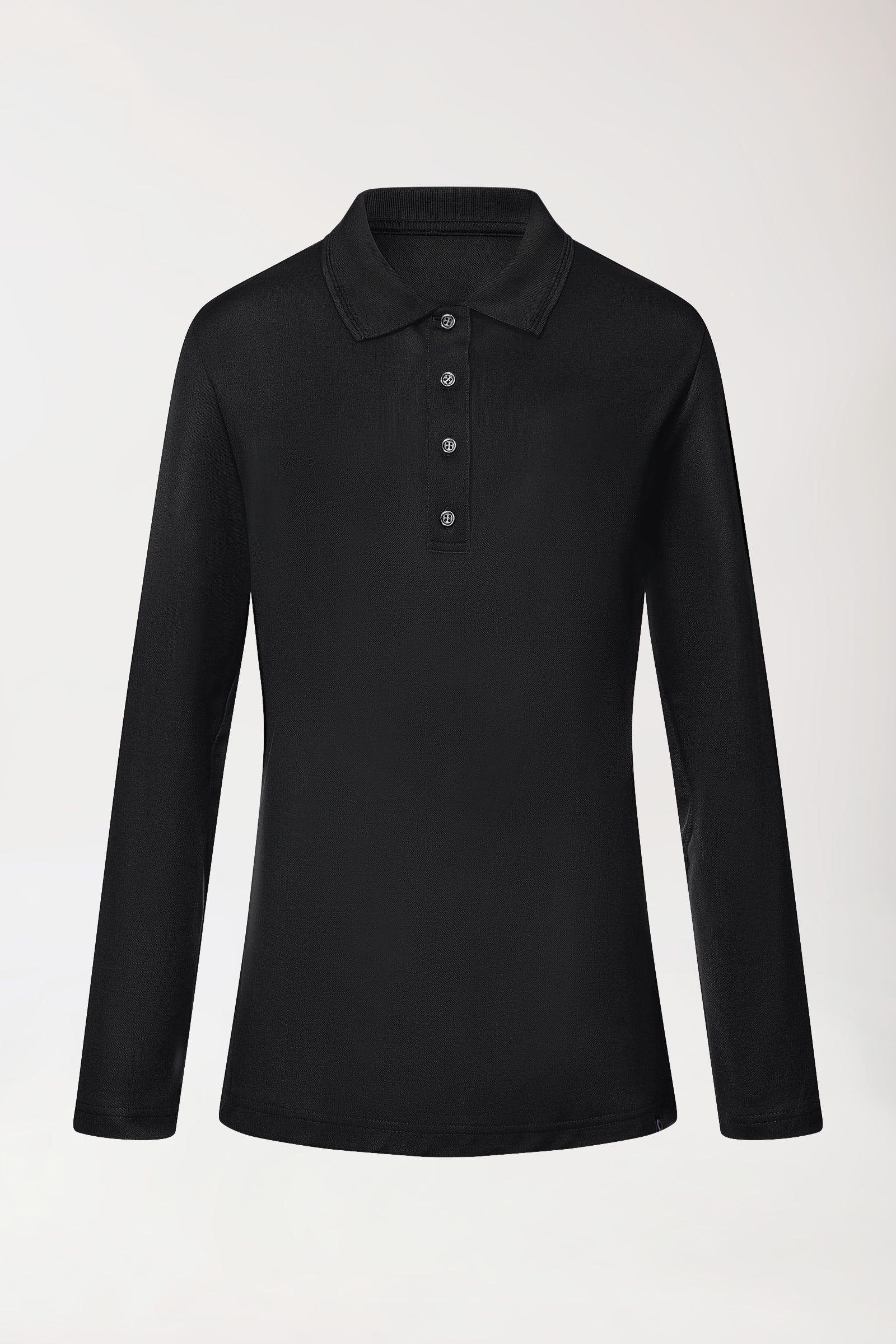 COMFY FLEX Femme, manche longue, maille piquée stretch – Col polo noir