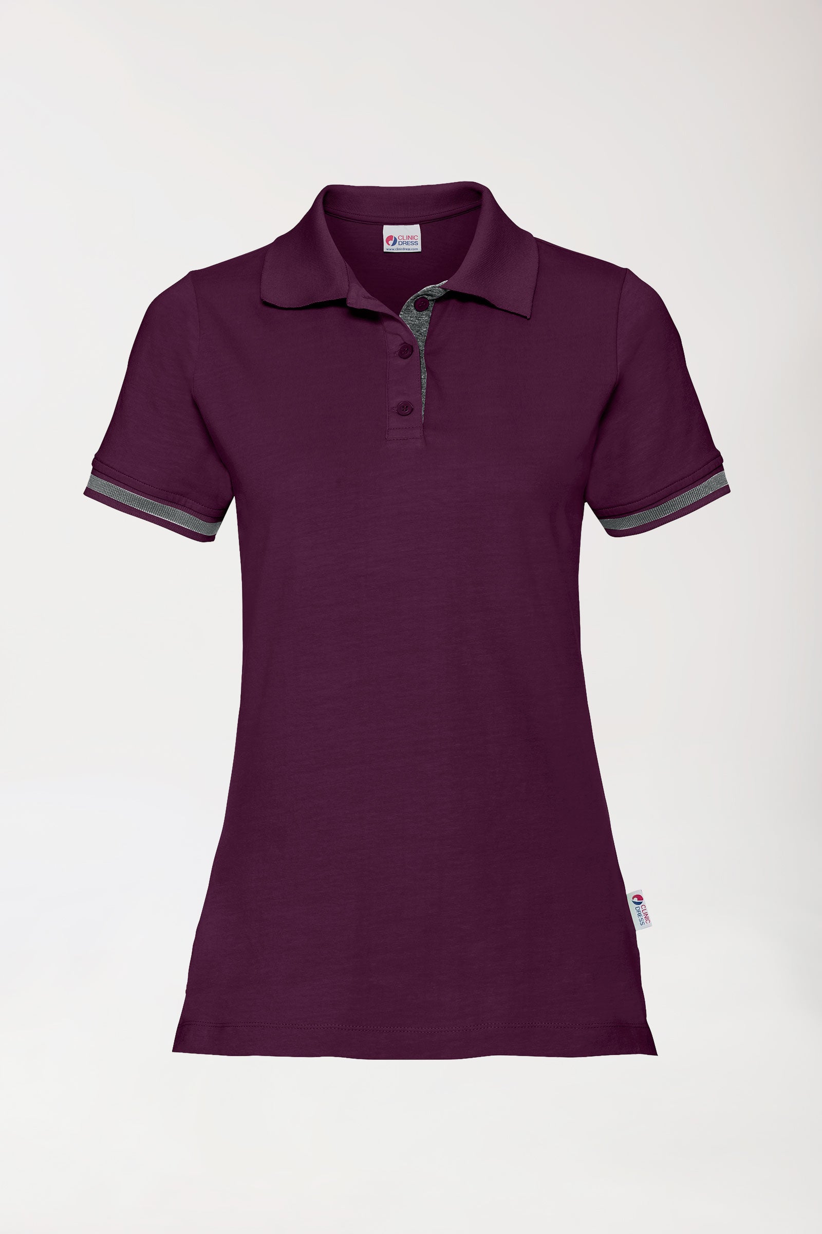 T-shirt Stretch Femme - Col polo prune/gris chiné foncé