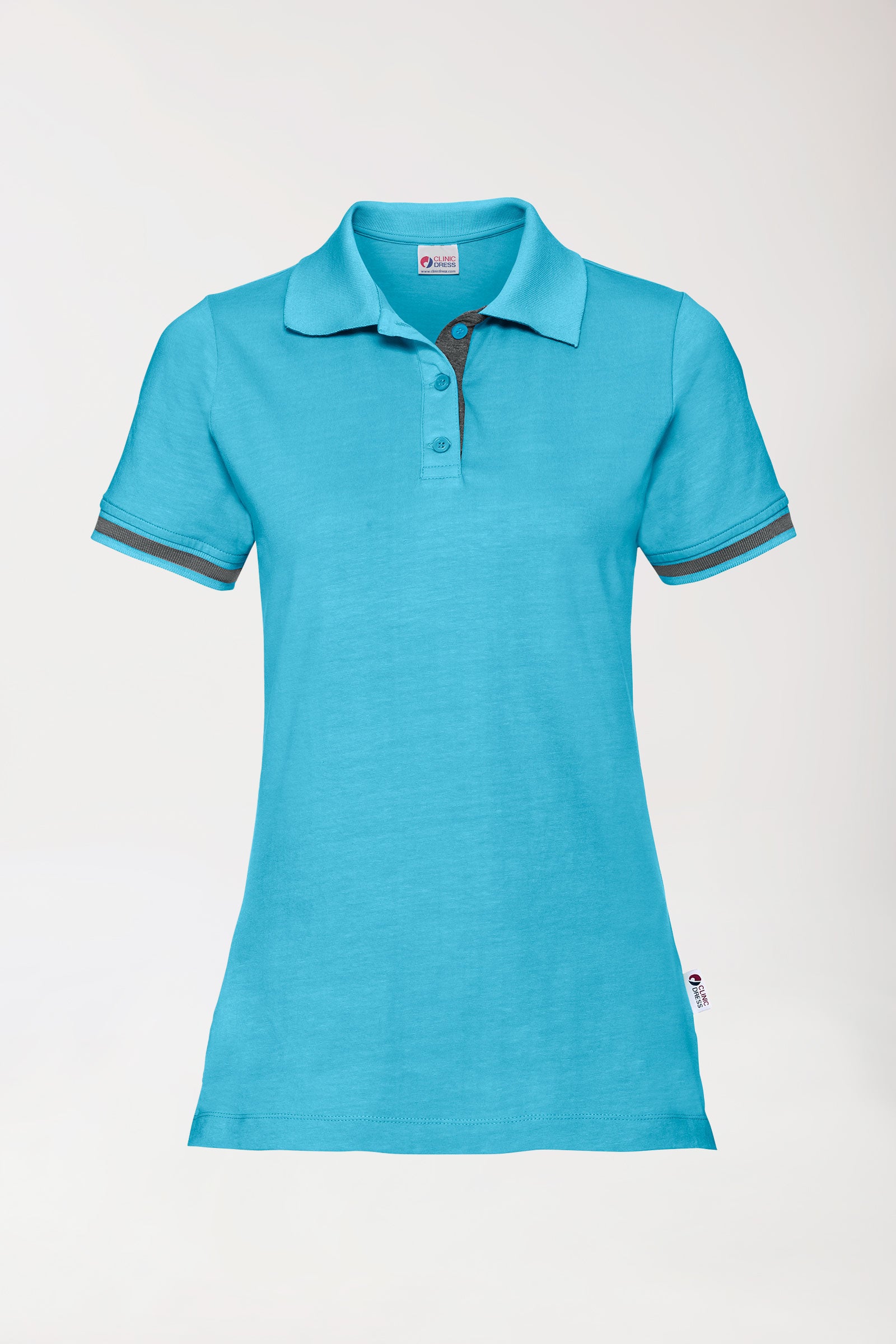 T-shirt Stretch Femme - Col polo turquoise/gris chiné foncé