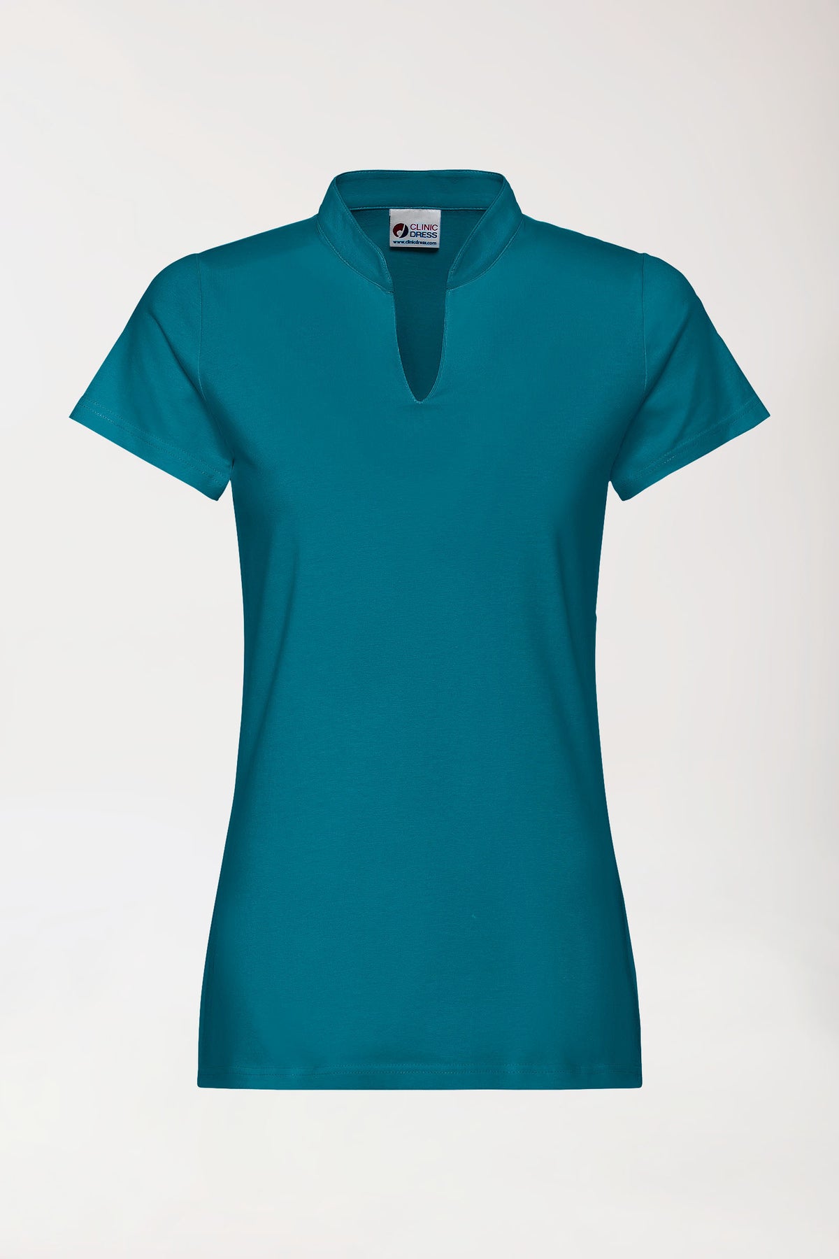 T-shirt Stretch Femme - Col officier vert pétrole, Vue de face