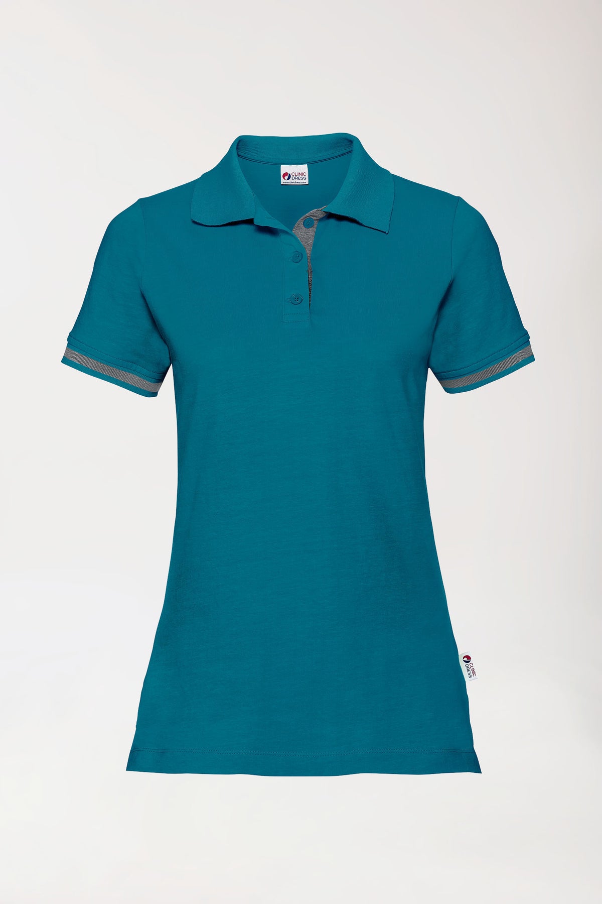 T-shirt Stretch Femme - Col polo vert pétrole/gris chiné foncé