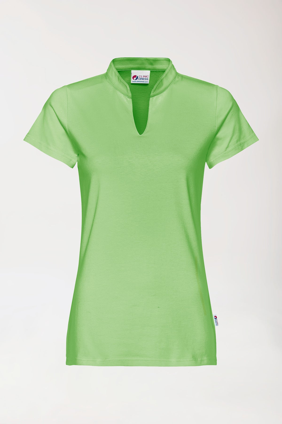 T-shirt Stretch Femme - Col officier vert pomme, Vue de face