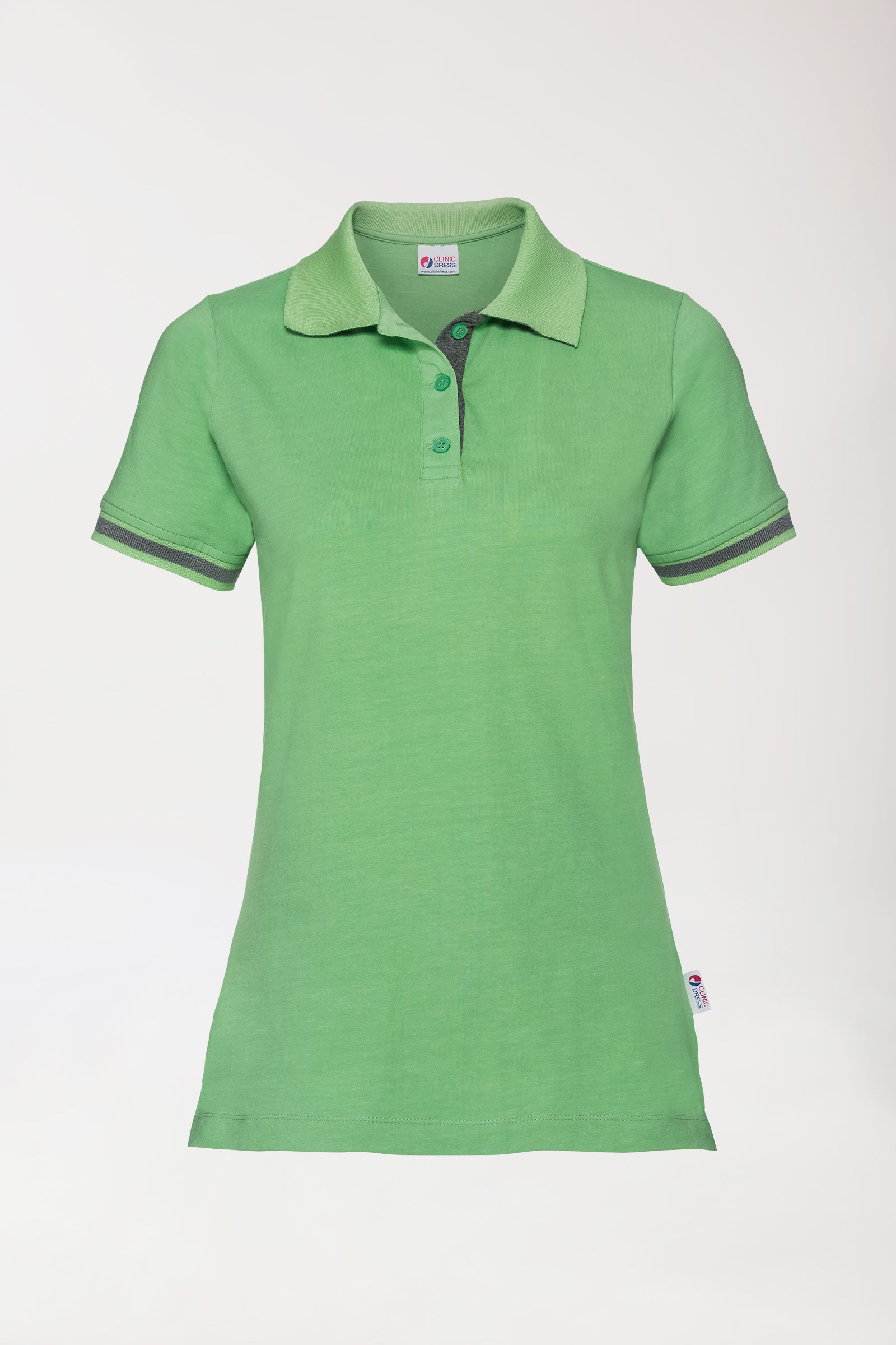 T-shirt Stretch Femme - Col polo vert pomme/gris chiné foncé