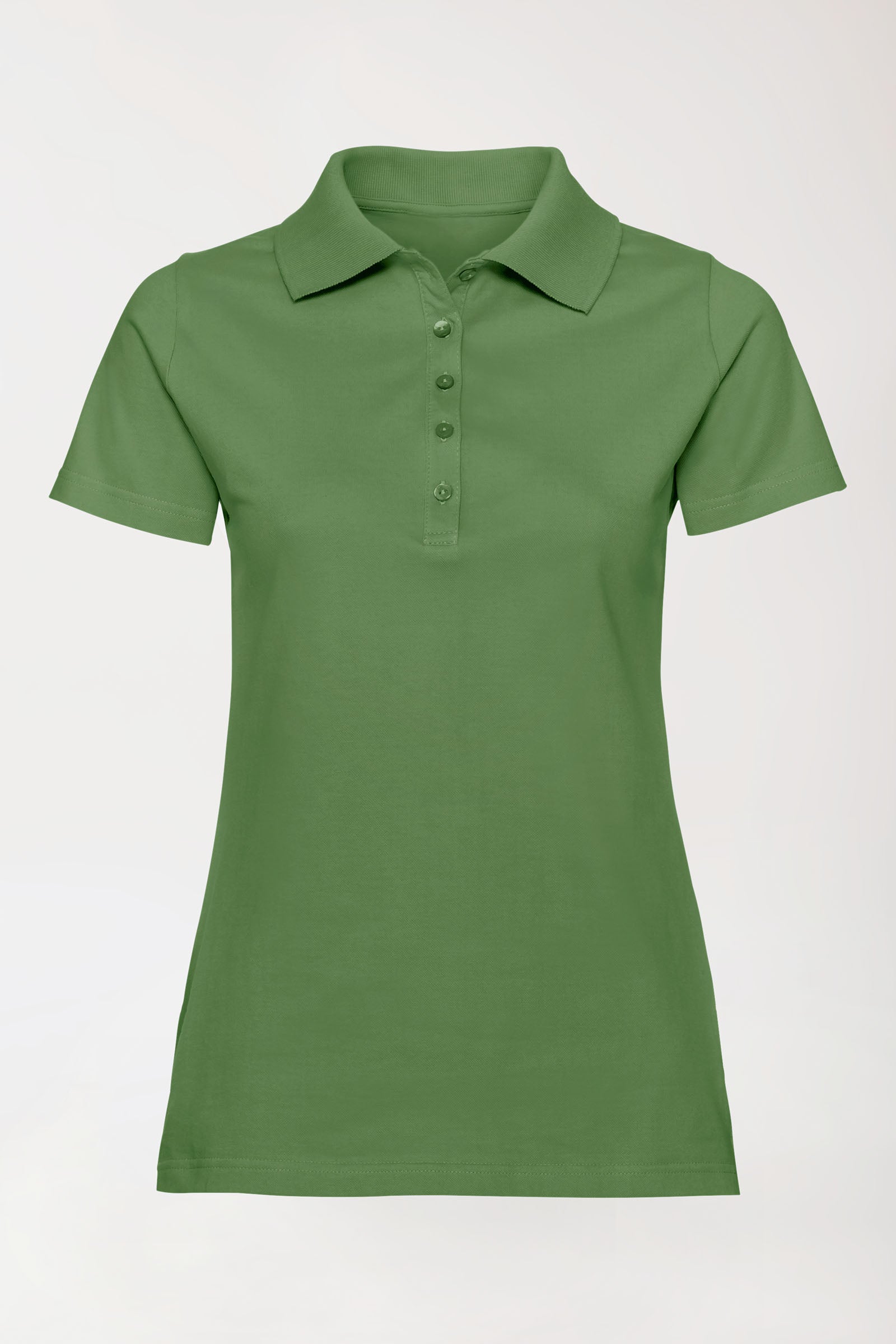 T-shirt Stretch Femme - Col polo vert prairie, Vue de face