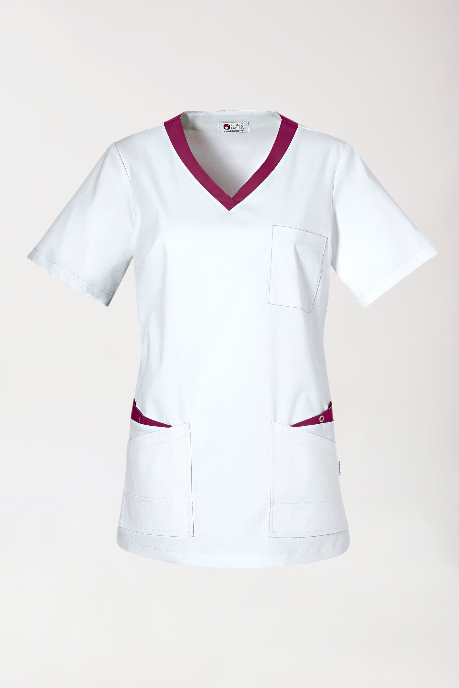 CLINIC STRETCH Tunique Femme - Manche courte blanc/berry