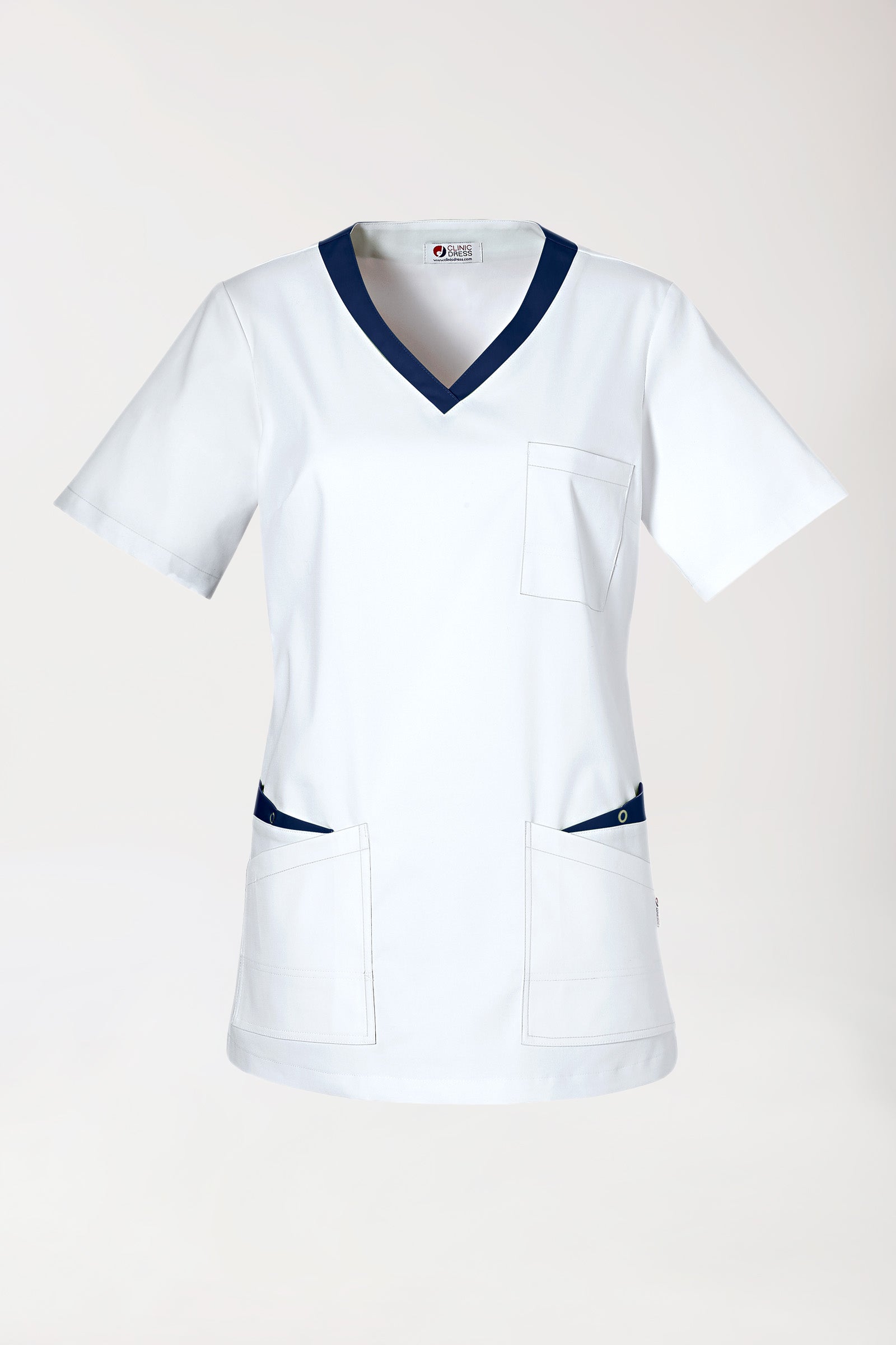 CLINIC STRETCH Tunique Femme - Manche courte blanc/bleu navy