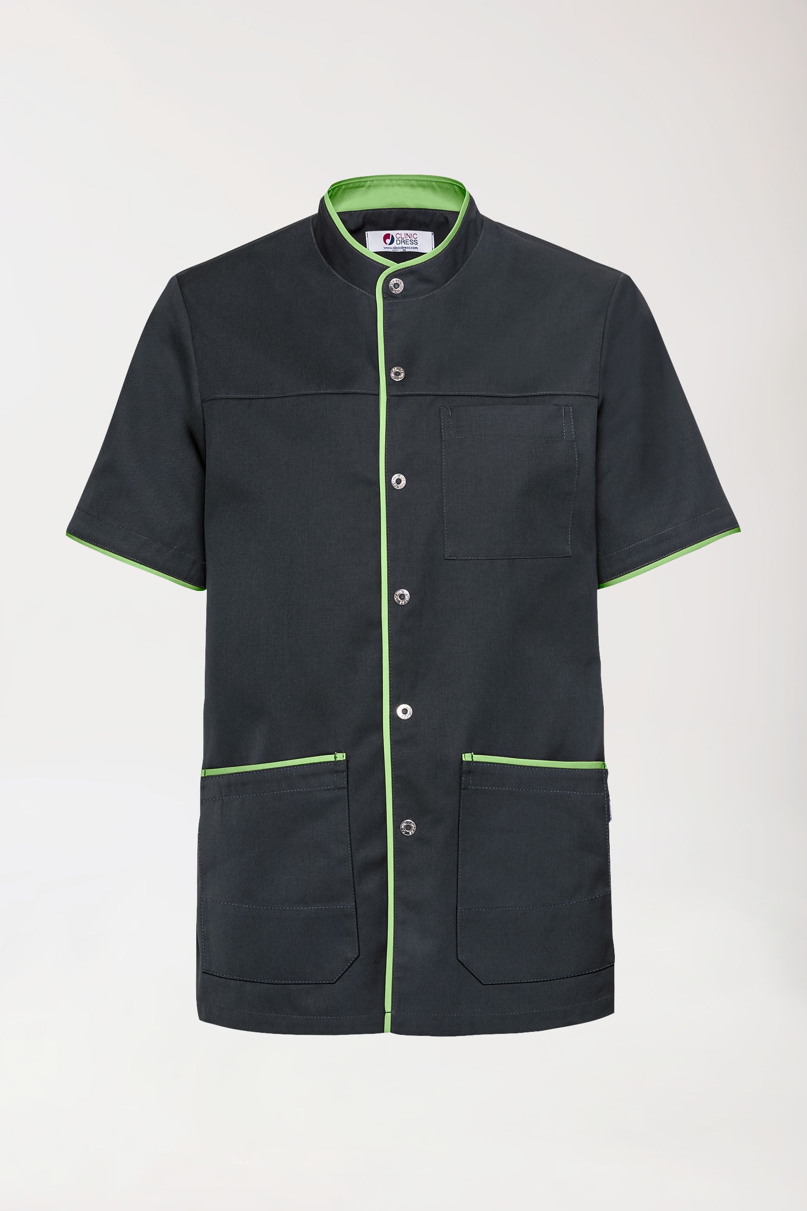 Blouse Beauté Homme - Boutonnée anthracite/vert pomme