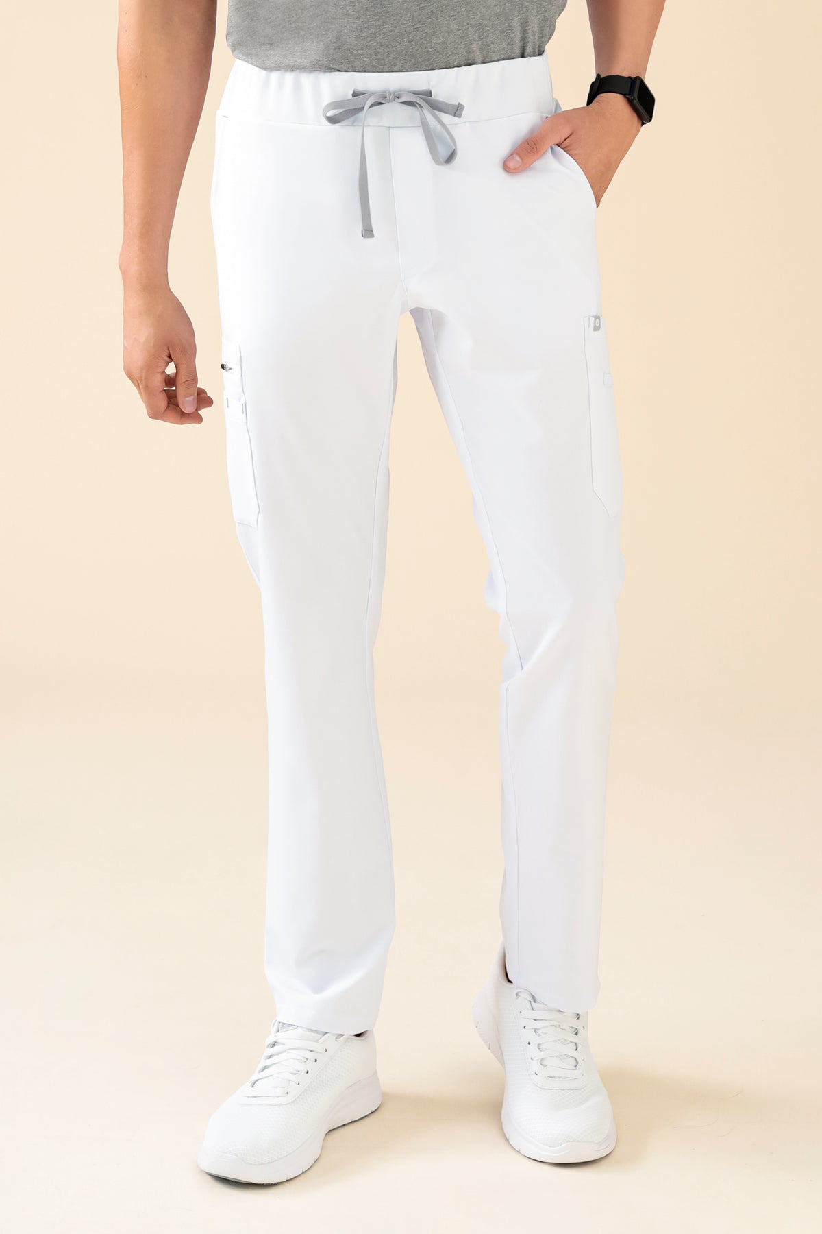 KAERE Pantalon Homme - avec poches cargo blanc, Vue de face