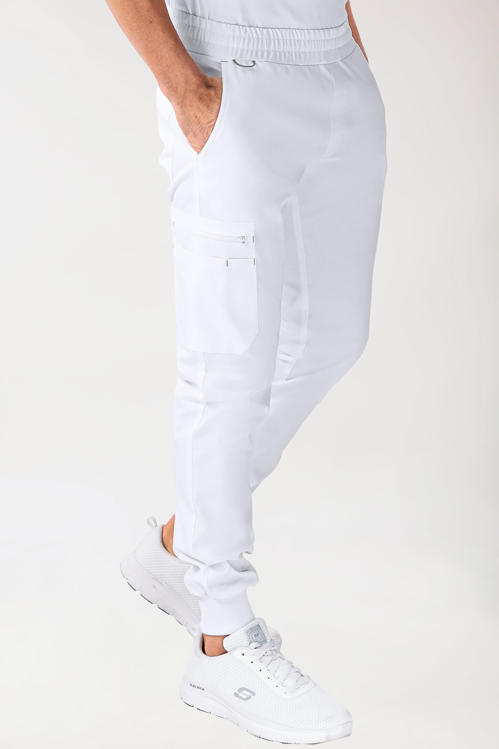 CLINIC STRETCH Pantalon Homme - ourlets côtelés blanc/gris